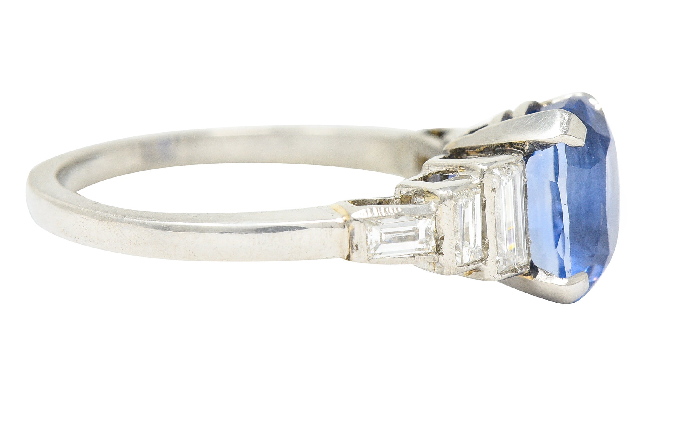 Mid-Century 3.83 CTW No Heat Ceylon Sapphire Diamond Platinum Vintage Ring GIA Wilson's Estate Jewelry