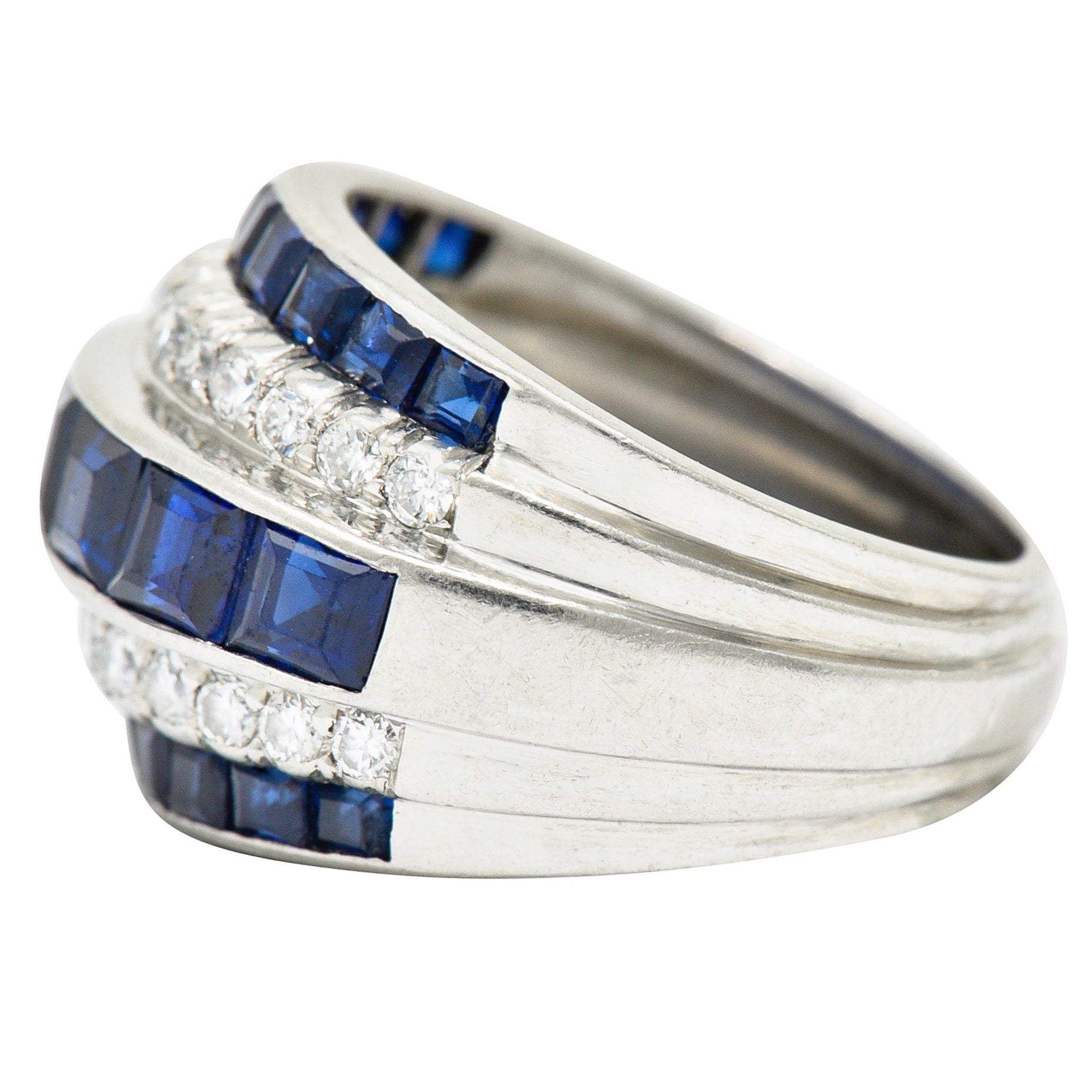 1950's Mid-Century 3.90 CTW Sapphire Diamond Platinum Band RingRing - Wilson's Estate Jewelry