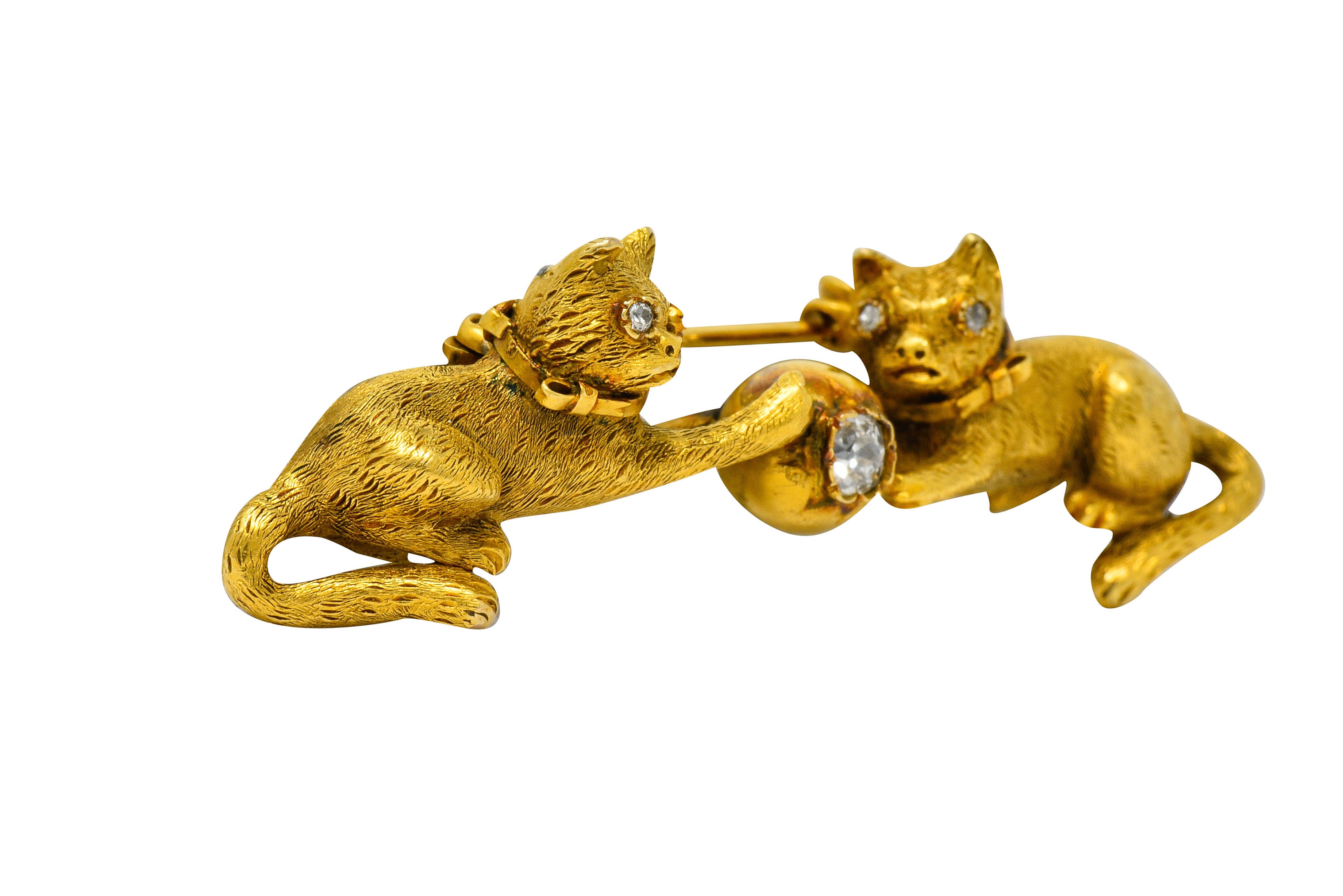 Victorian Diamond 18 Karat Yellow Gold Kitten Cat Bar Brooch - Wilson's Estate Jewelry