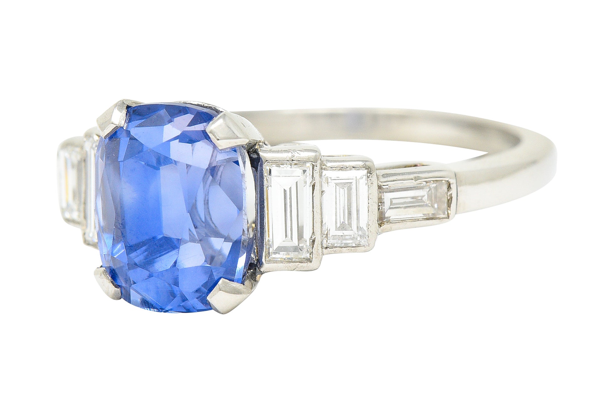 Mid-Century 3.83 CTW No Heat Ceylon Sapphire Diamond Platinum Vintage Ring GIA Wilson's Estate Jewelry