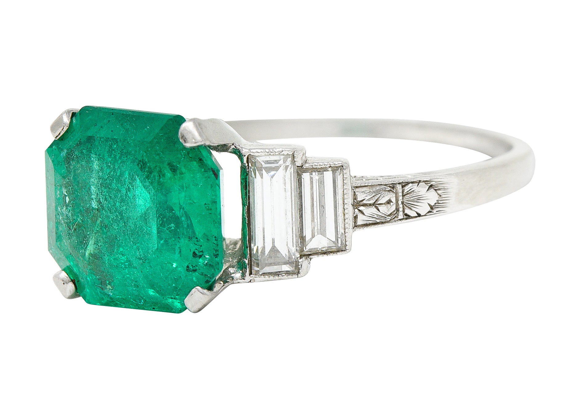 Mid-Century 4.03 CTW Colombian Emerald Diamond Platinum Cocktail Ring GIA Wilson's Antique & Estate Jewelry