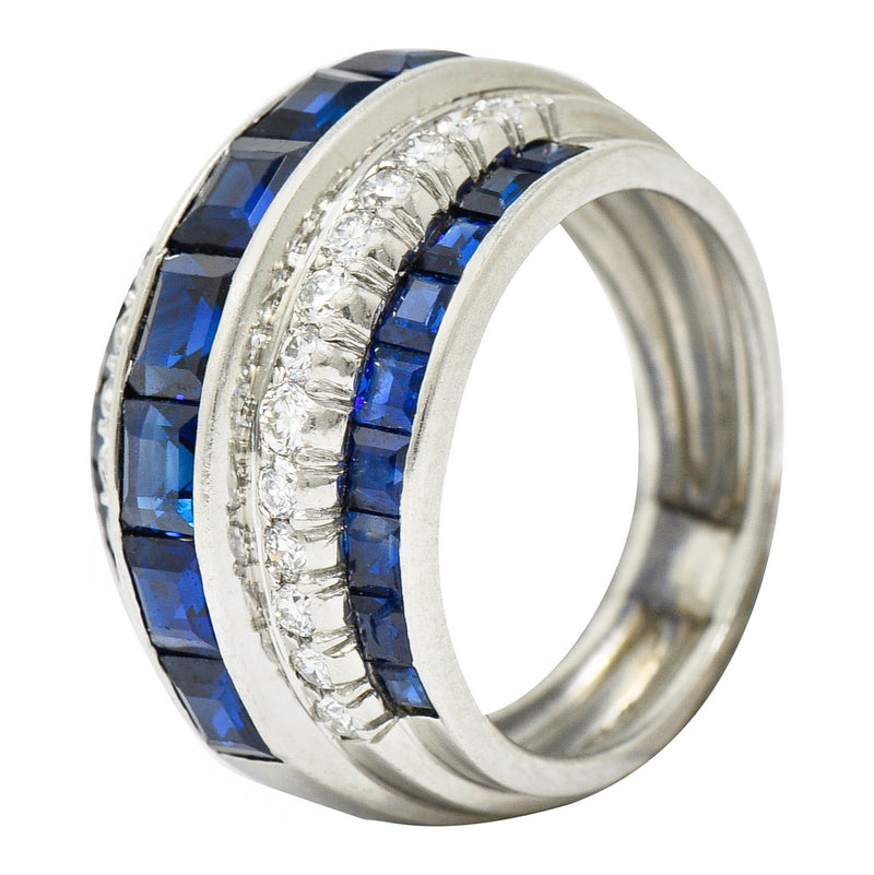 1950's Mid-Century 3.90 CTW Sapphire Diamond Platinum Band RingRing - Wilson's Estate Jewelry