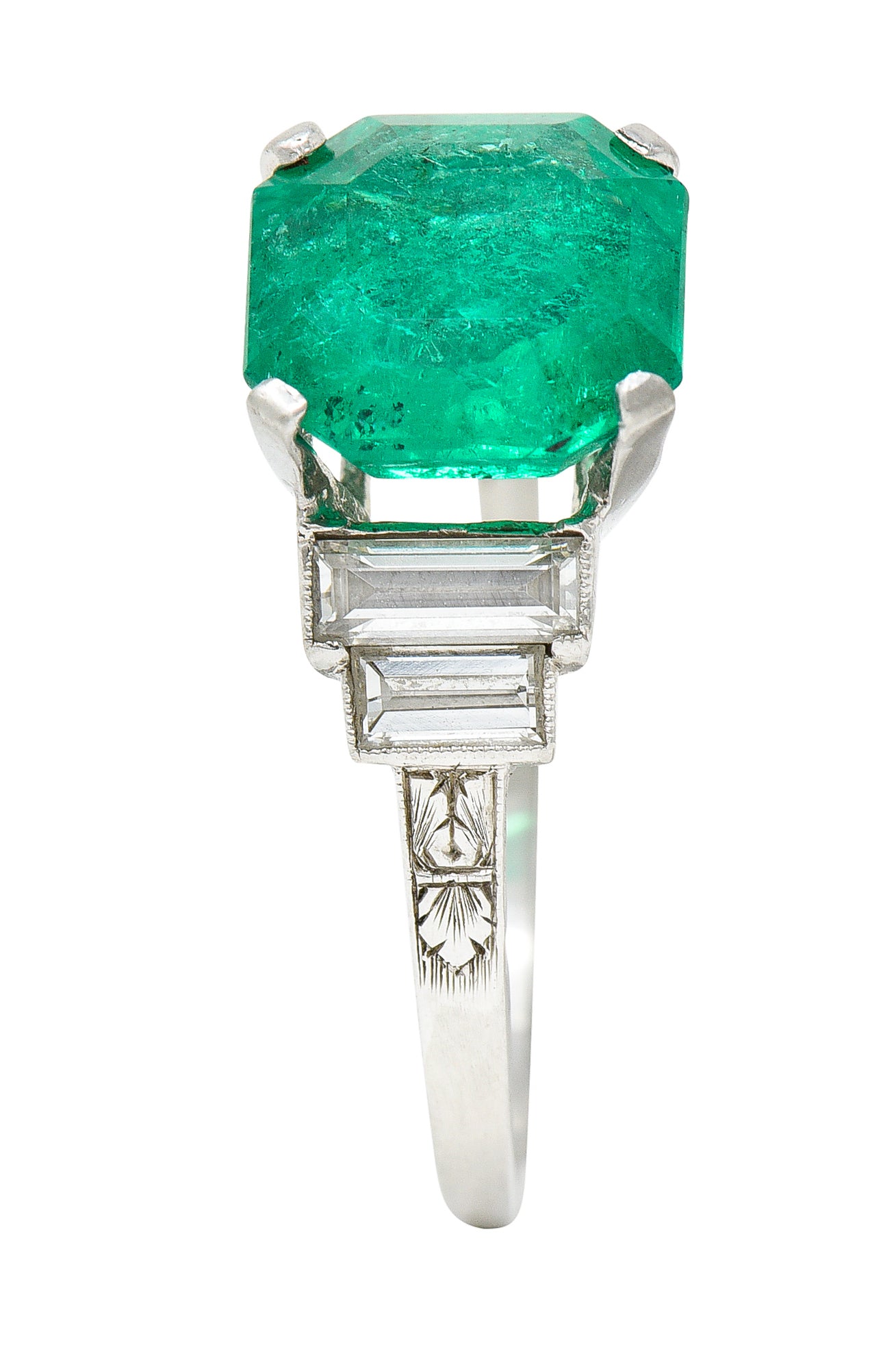 Mid-Century 4.03 CTW Colombian Emerald Diamond Platinum Cocktail Ring GIA Wilson's Antique & Estate Jewelry