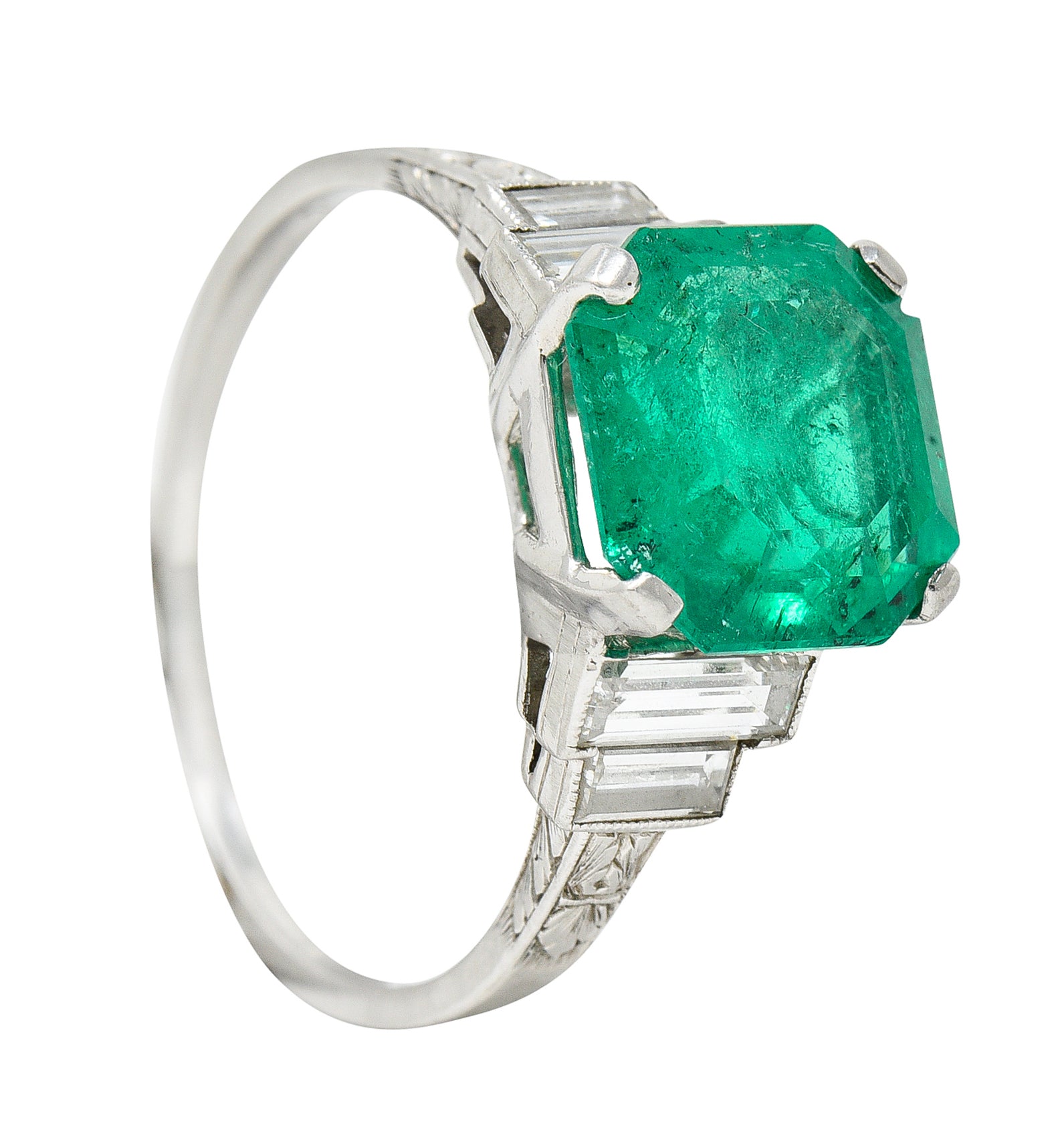 Mid-Century 4.03 CTW Colombian Emerald Diamond Platinum Cocktail Ring GIA Wilson's Antique & Estate Jewelry