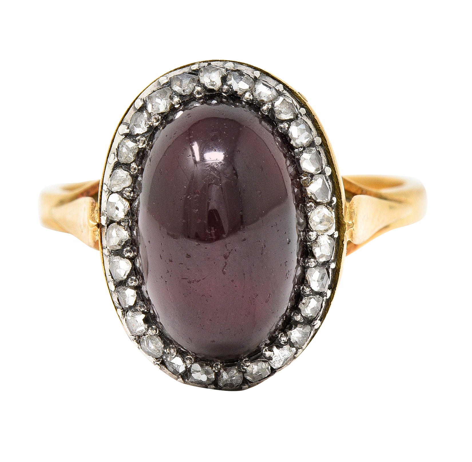 French Victorian Garnet Diamond 18 Karat Yellow Gold Silver Antique Cluster Gemstone Ring Wilson's Estate Jewelry