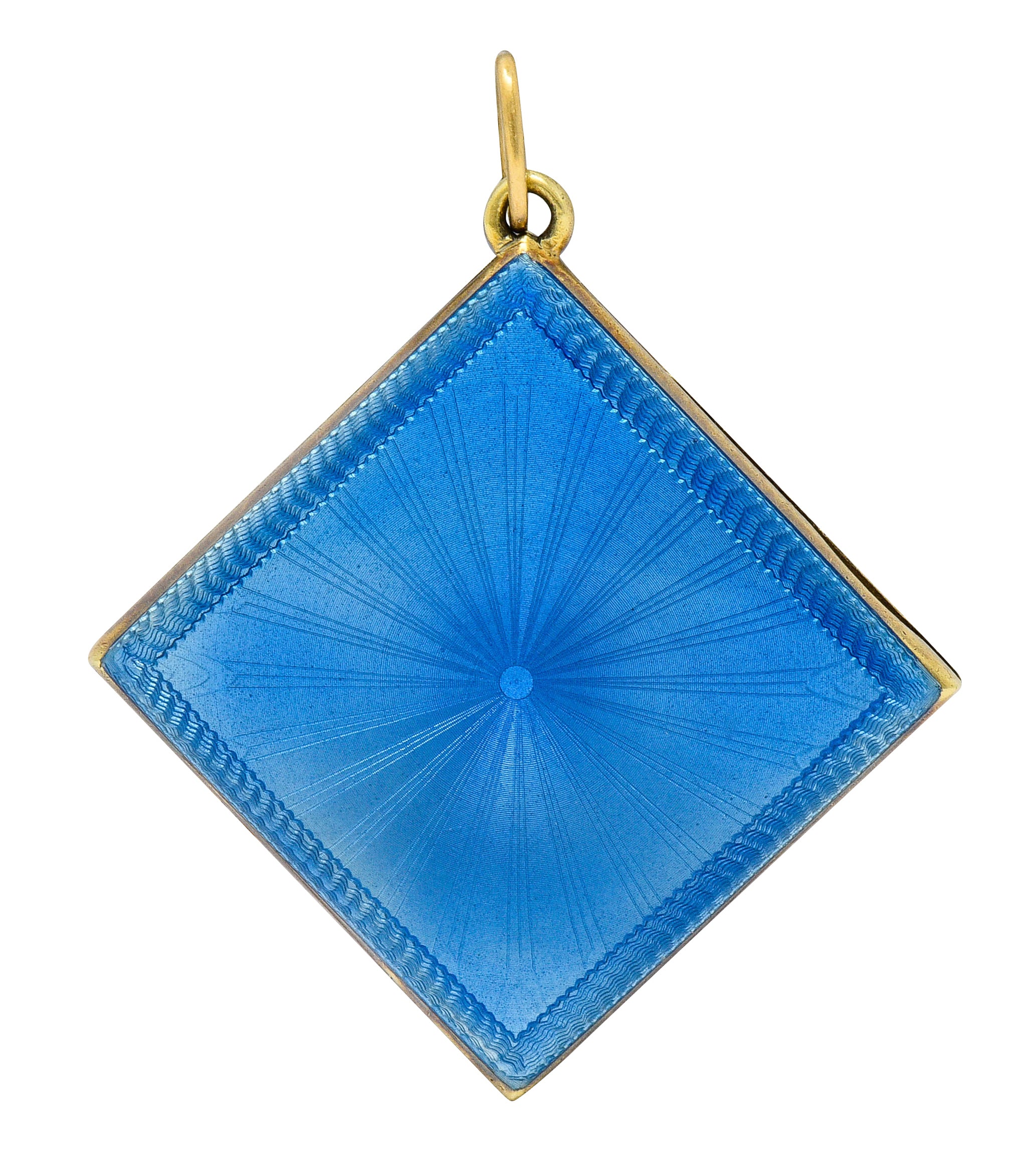 Art Deco Blue Enamel 14 Karat Gold Square Locket Pendant Charmcharm - Wilson's Estate Jewelry