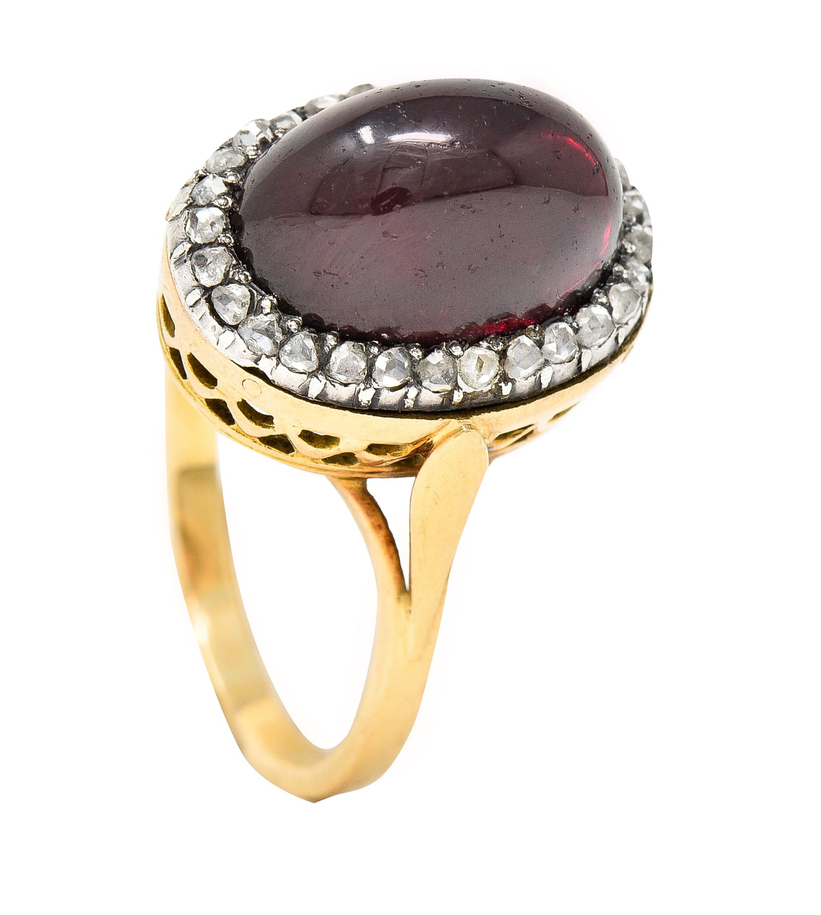 French Victorian Garnet Diamond 18 Karat Yellow Gold Silver Antique Cluster Gemstone Ring Wilson's Estate Jewelry