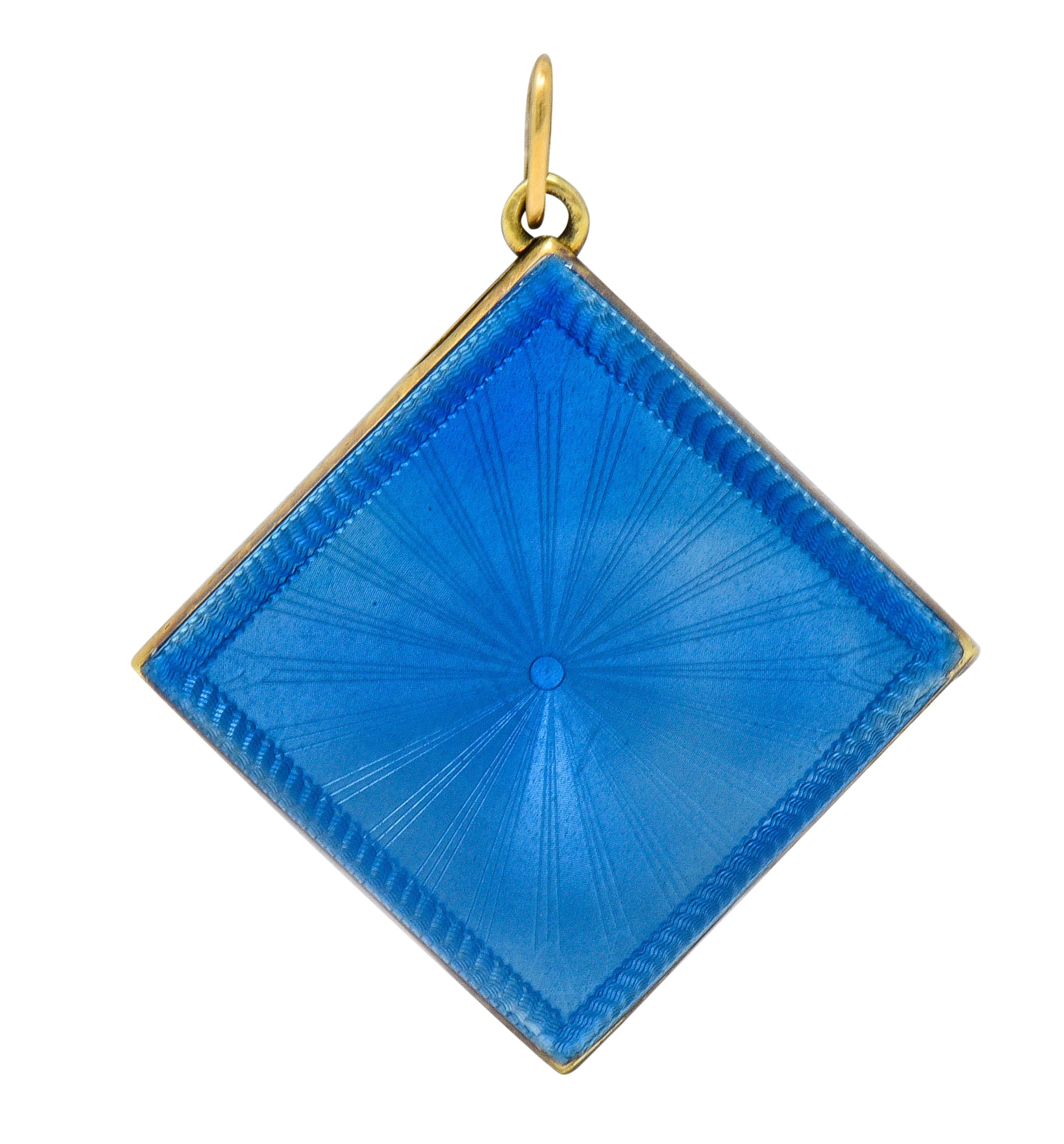 Art Deco Blue Enamel 14 Karat Gold Square Locket Pendant Charmcharm - Wilson's Estate Jewelry