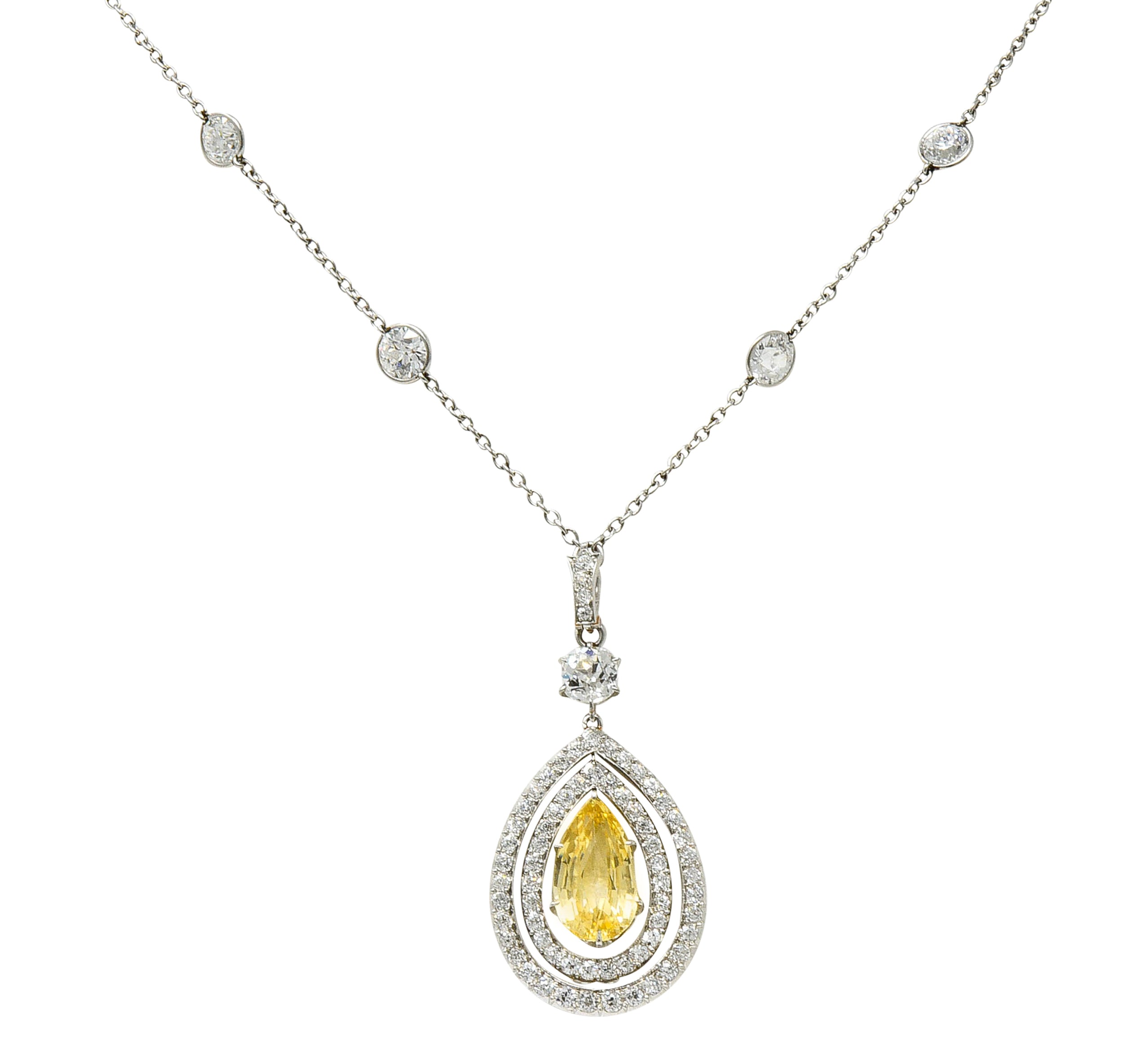 Belle Epoque 16.20 CTW Diamond Sapphire Platinum Pear Drop Enhancer NecklaceNecklace - Wilson's Estate Jewelry