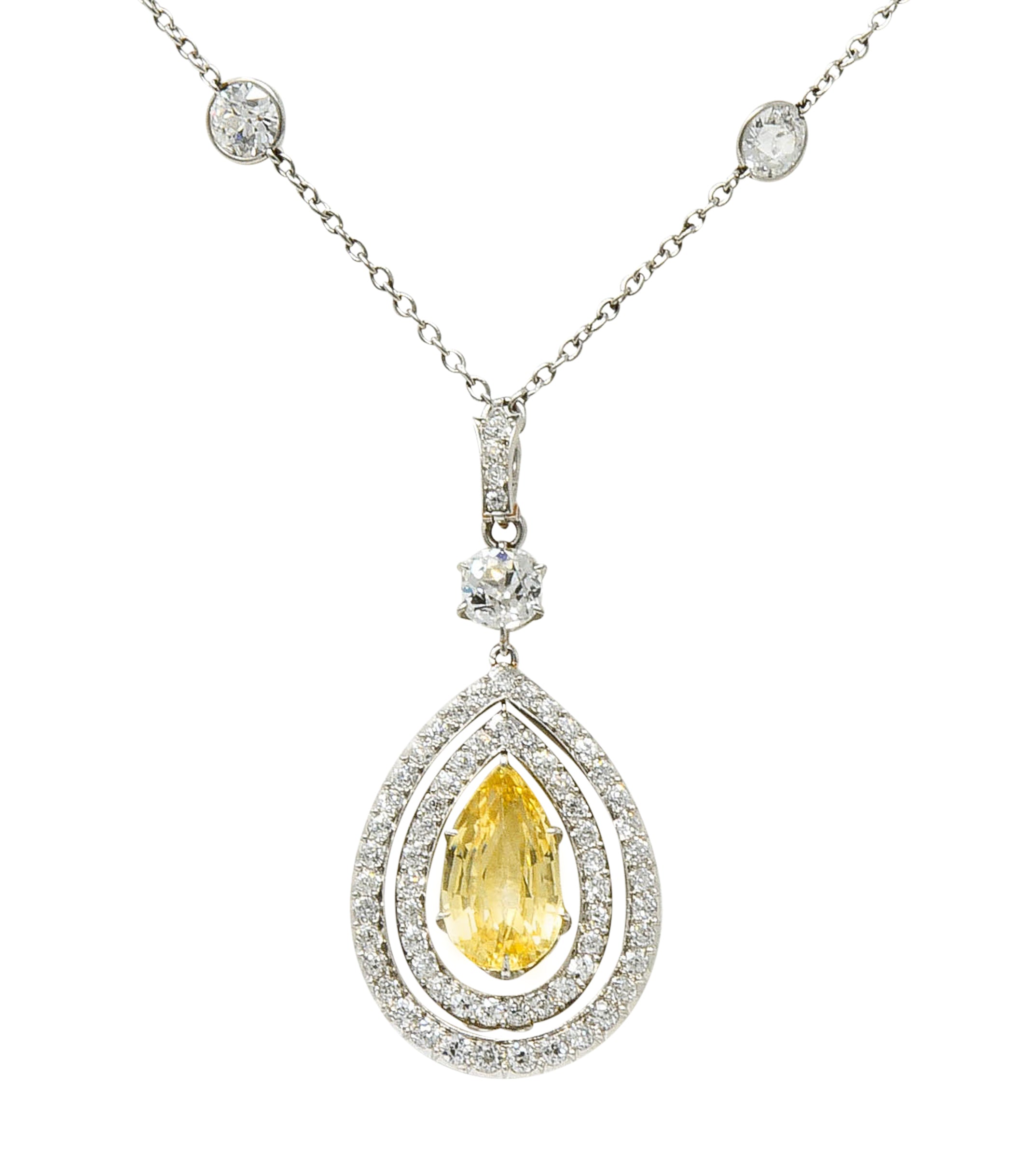 Belle Epoque 16.20 CTW Diamond Sapphire Platinum Pear Drop Enhancer NecklaceNecklace - Wilson's Estate Jewelry