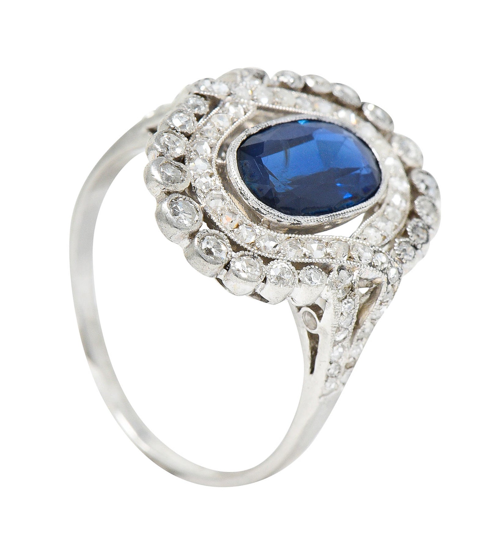 Edwardian 2.70 CTW Sapphire Diamond Double Halo Cluster RingRing - Wilson's Estate Jewelry