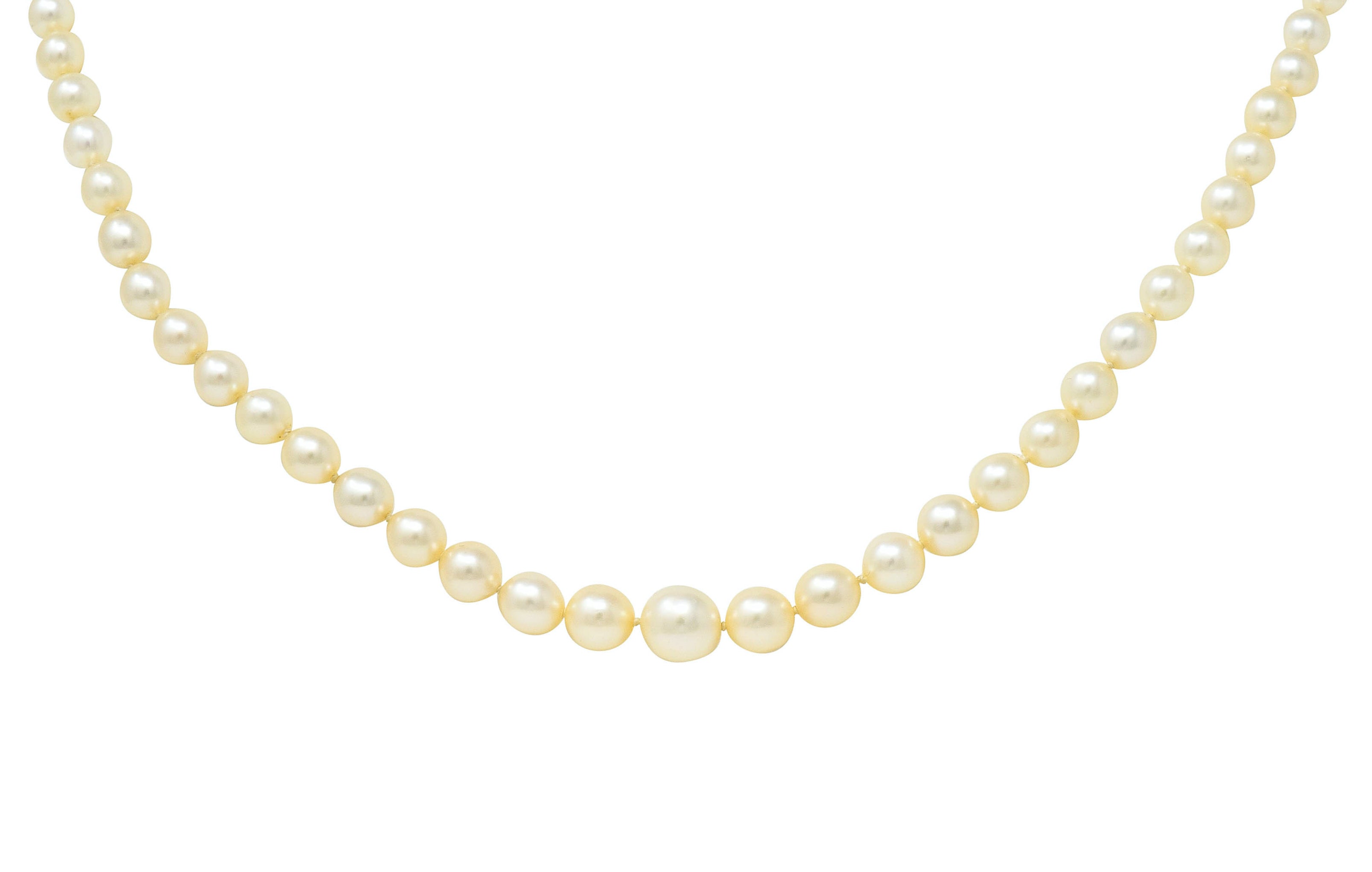 Vintage Marquise Diamond Platinum Graduated Pearl Strand Necklace - Wilson's Estate Jewelry