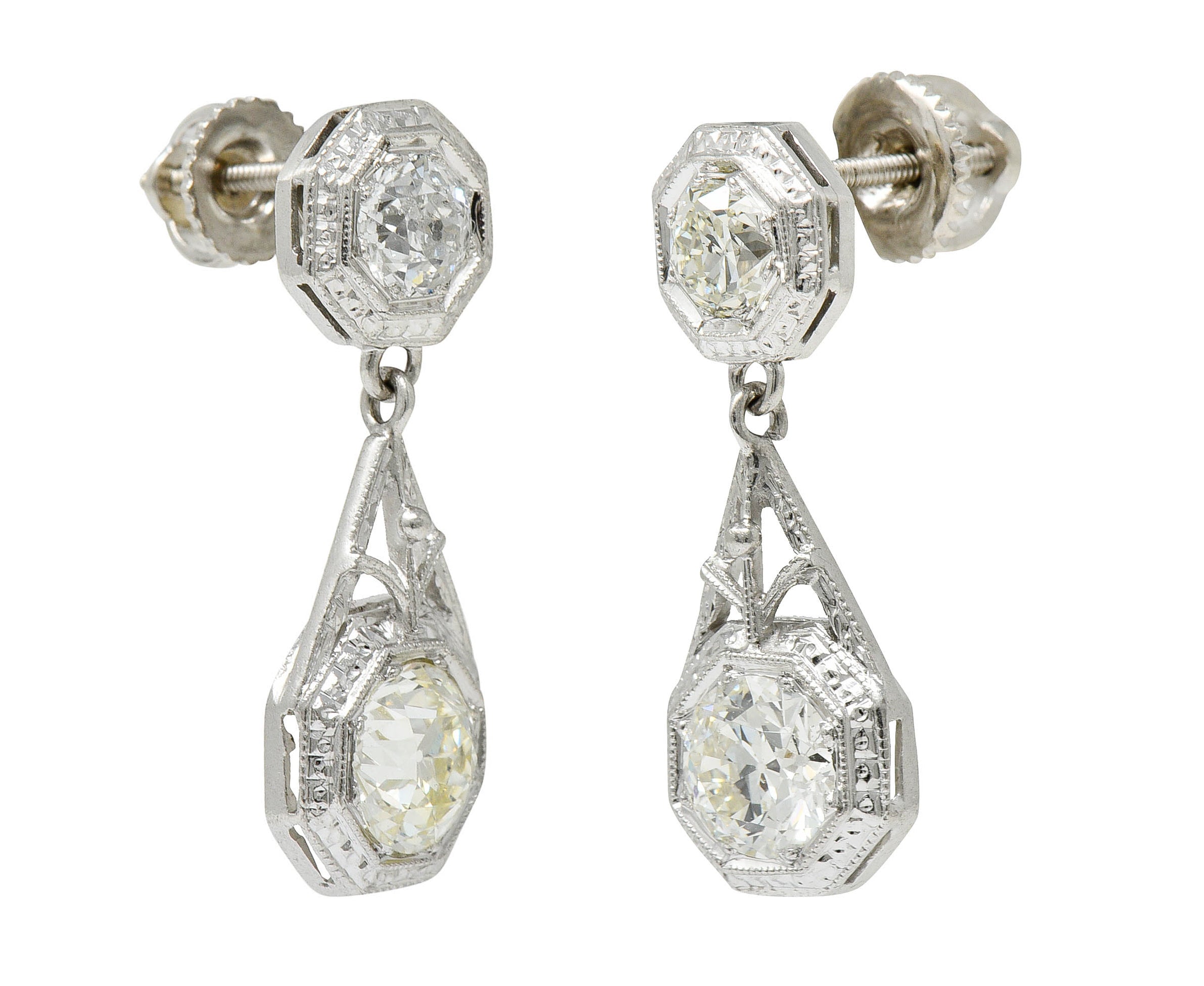 Art Deco 2.96 CTW Diamond Platinum Octagonal Drop EarringsEarrings - Wilson's Estate Jewelry