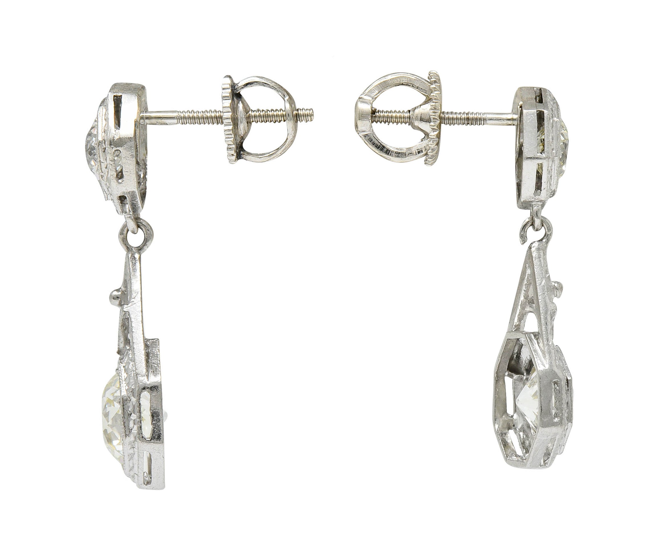 Art Deco 2.96 CTW Diamond Platinum Octagonal Drop EarringsEarrings - Wilson's Estate Jewelry