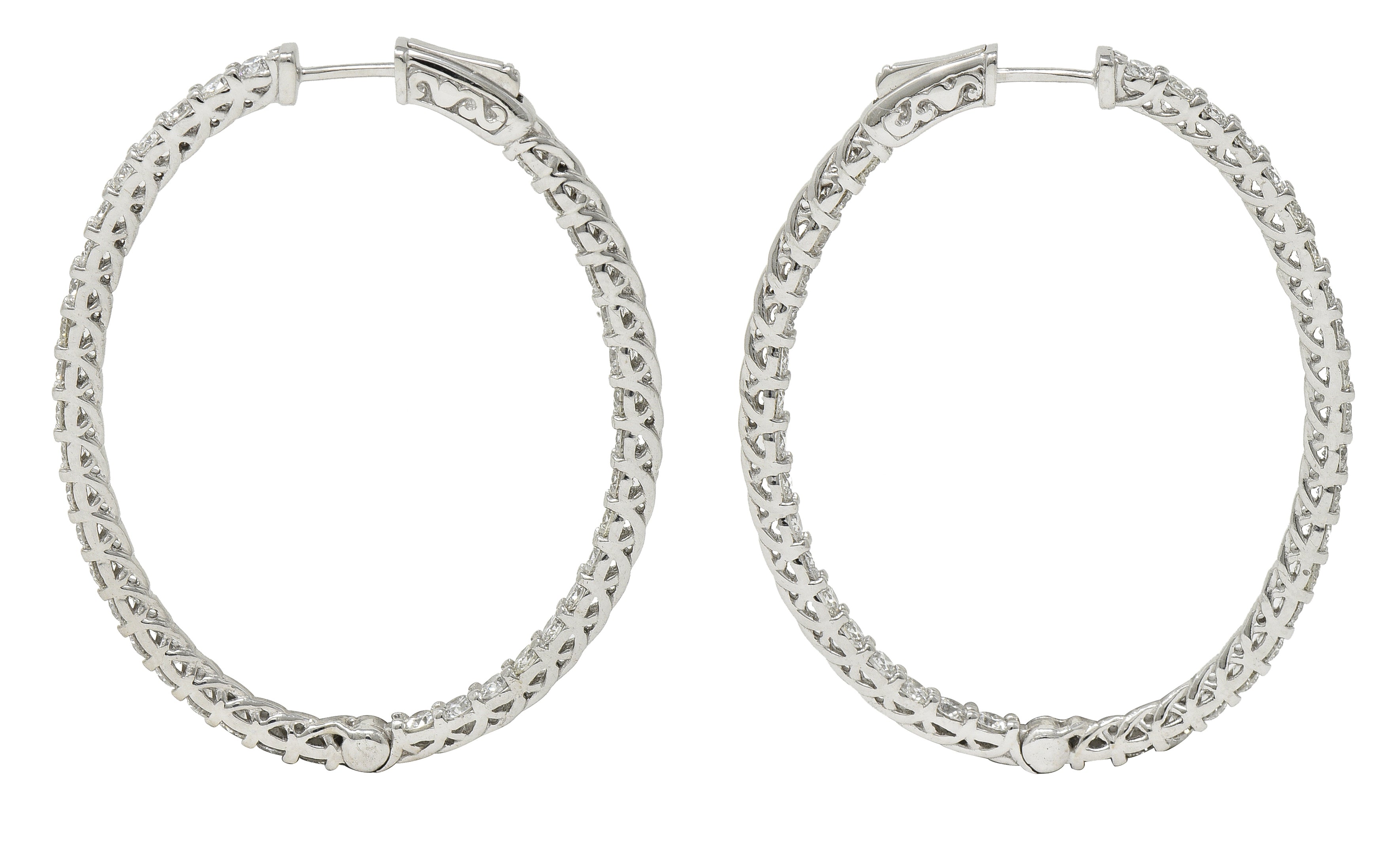 Contemporary 5.01 CTW Diamond 14 Karat White Gold Inside Outside Hoop Earring