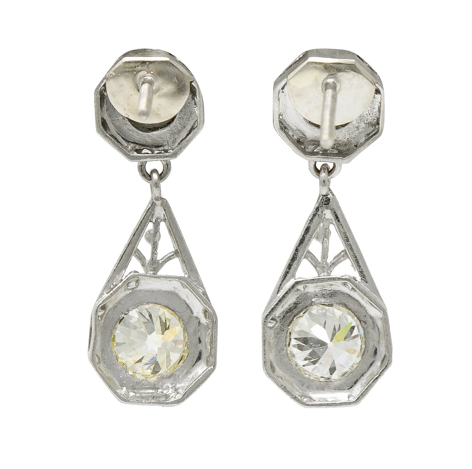 Art Deco 2.96 CTW Diamond Platinum Octagonal Drop EarringsEarrings - Wilson's Estate Jewelry