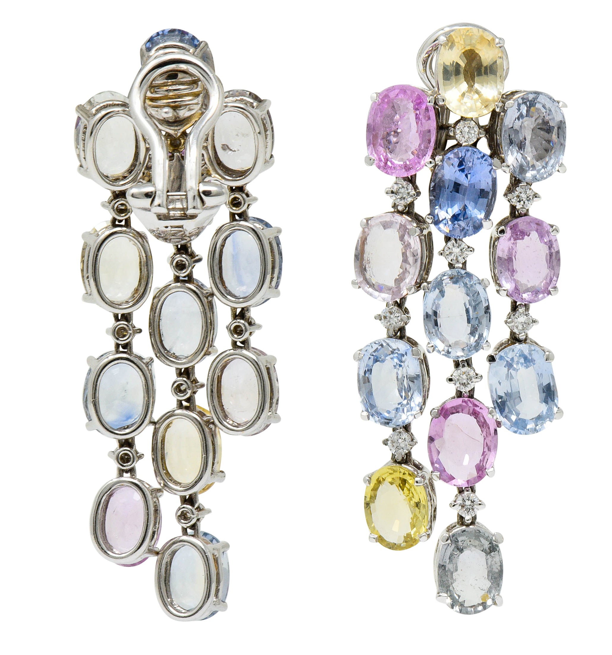 Antonini 32.45 CTW Sapphire Diamond 18 Karat White Gold Italian Chandelier EarringsEarrings - Wilson's Estate Jewelry