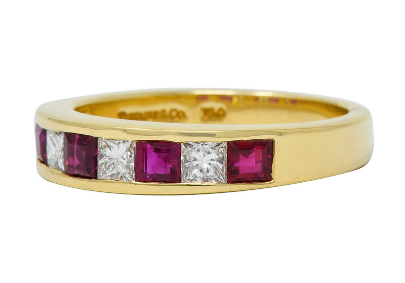 Tiffany & Co. 1.30 CTW Ruby Diamond 18 Karat Gold Channel Band Circa 1990 - Wilson's Estate Jewelry