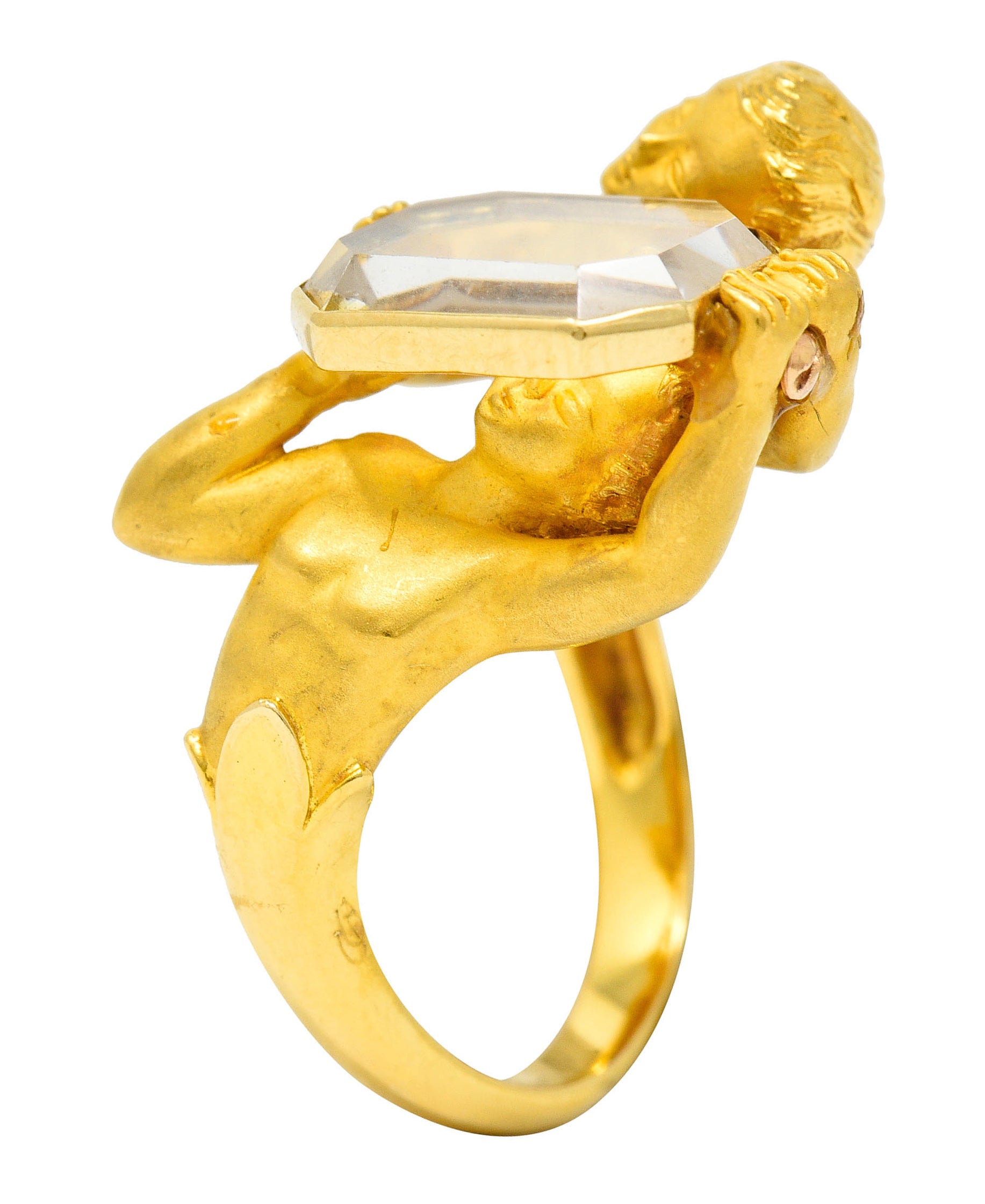 Carrera Y Carrera Rock Crystal 18 Karat Gold Cherubic RingRing - Wilson's Estate Jewelry