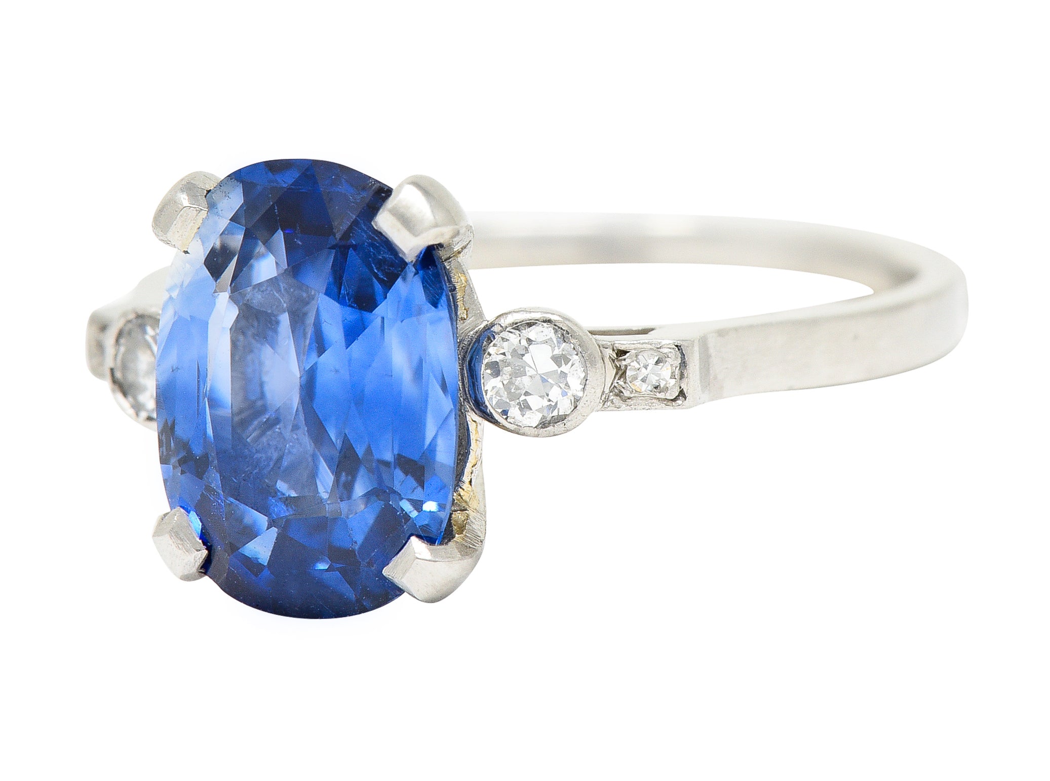 Mid-Century 3.21 CTW No-Heat Ceylon Sapphire Old European Cut Diamond Platinum Vintage Gemstone Ring GIA Wilson's Estate Jewelry