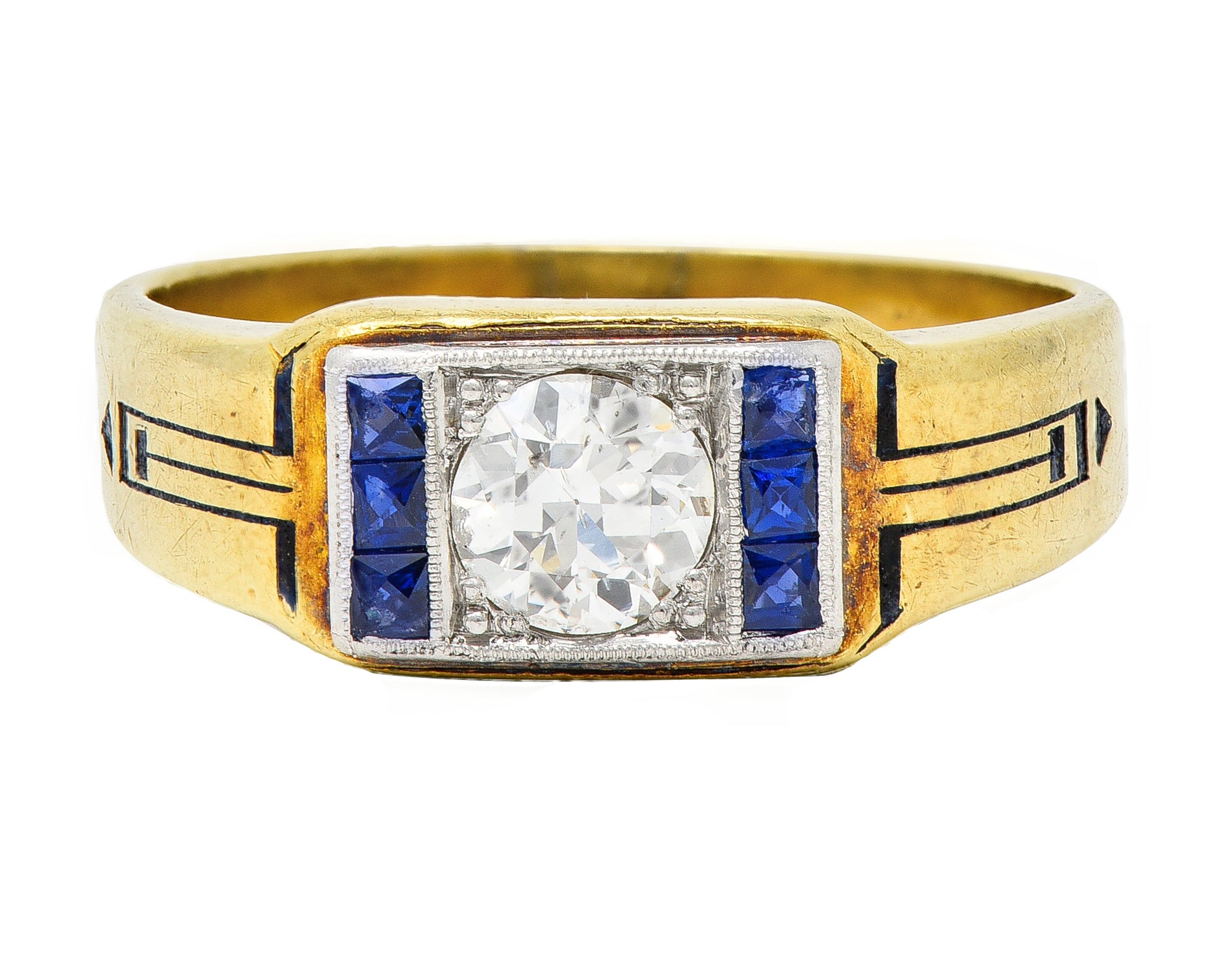 C.D. Peacock Art Deco Diamond Sapphire Platinum 15 Karat Gold Unisex Ring