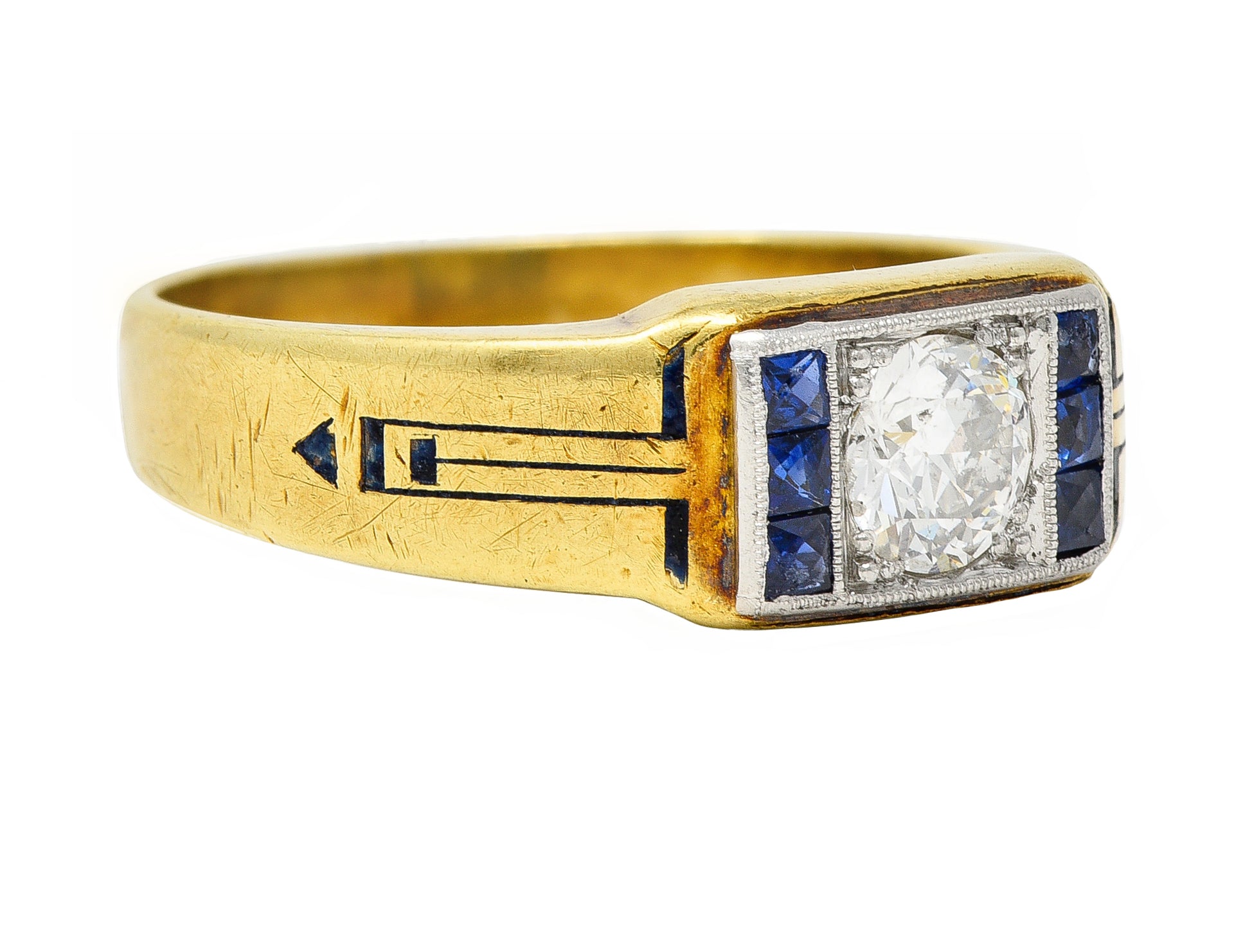 C.D. Peacock Art Deco Diamond Sapphire Platinum 15 Karat Gold Unisex Ring