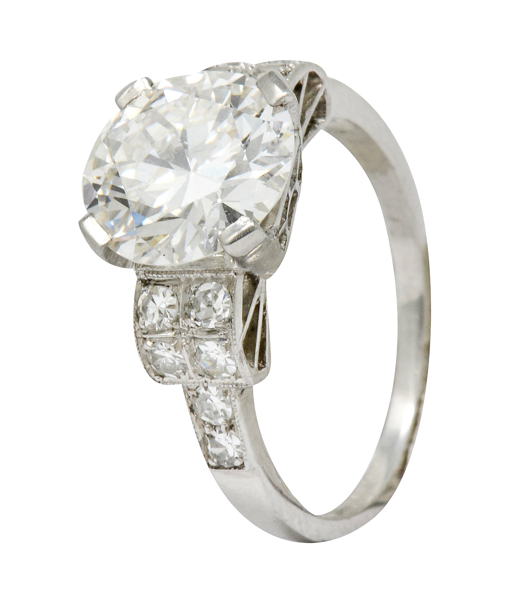 Art Deco 2.68 CTW Diamond Platinum Sunburst Engagement Ring GIA - Wilson's Estate Jewelry