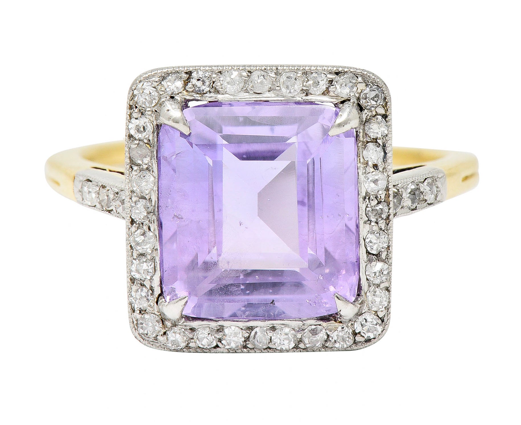 French Edwardian 5.24 CTW No Heat Lavender Sapphire Diamond Platinum 18 Karat Gold RingRing - Wilson's Estate Jewelry