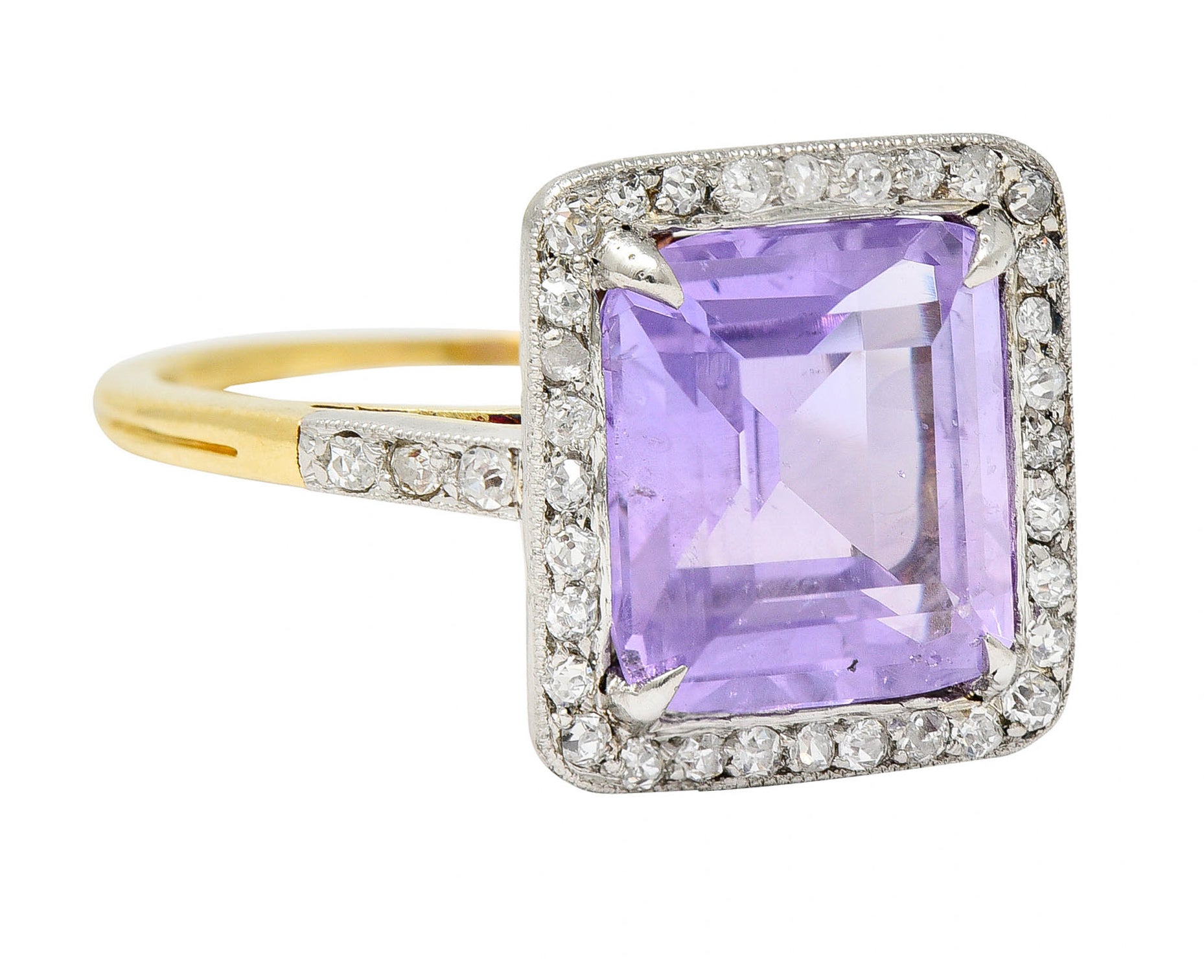 French Edwardian 5.24 CTW No Heat Lavender Sapphire Diamond Platinum 18 Karat Gold RingRing - Wilson's Estate Jewelry