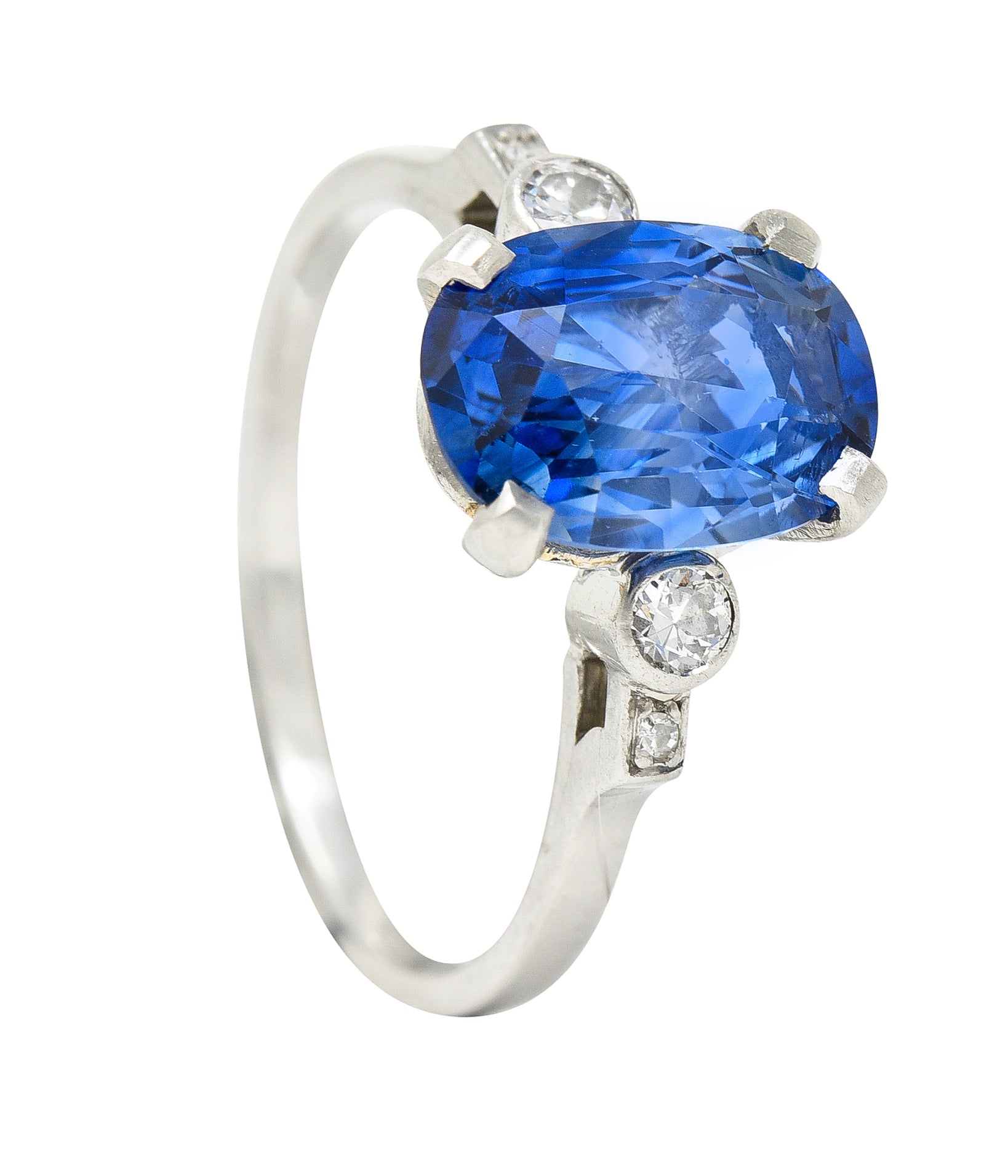 Mid-Century 3.21 CTW No-Heat Ceylon Sapphire Old European Cut Diamond Platinum Vintage Gemstone Ring GIA Wilson's Estate Jewelry