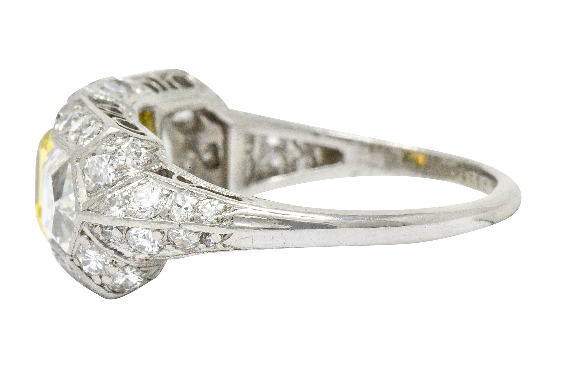 Tiffany & Co. Late Art Deco Fancy Vivid Yellow Diamond Platinum Cocktail Ring GIA - Wilson's Estate Jewelry