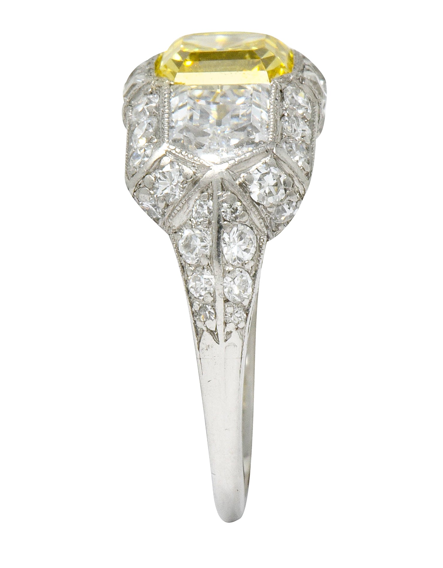 Tiffany & Co. Late Art Deco Fancy Vivid Yellow Diamond Platinum Cocktail Ring GIA - Wilson's Estate Jewelry