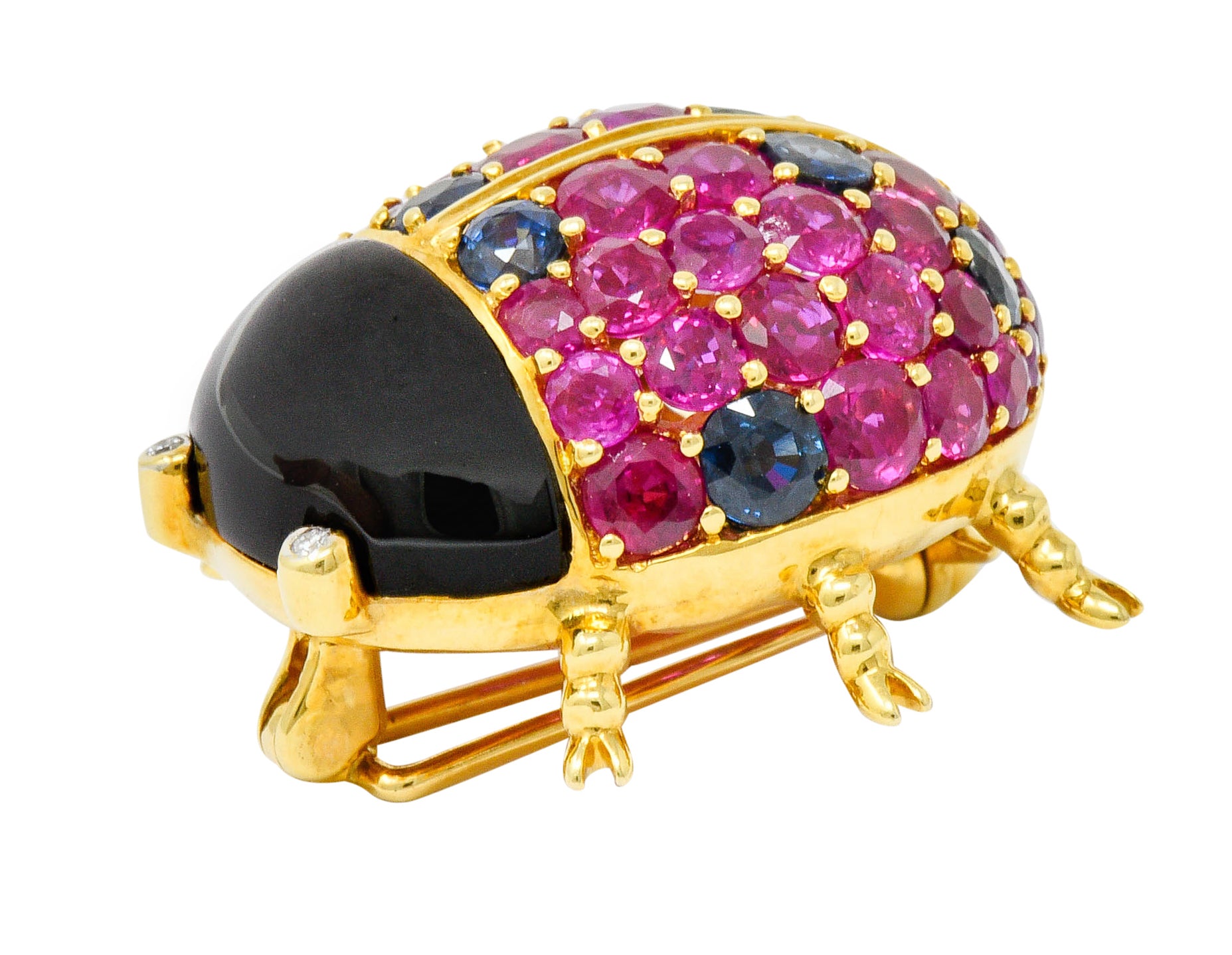 Vintage Sapphire Ruby Onyx Diamond 18 Karat Gold Ladybug BroochBrooch - Wilson's Estate Jewelry