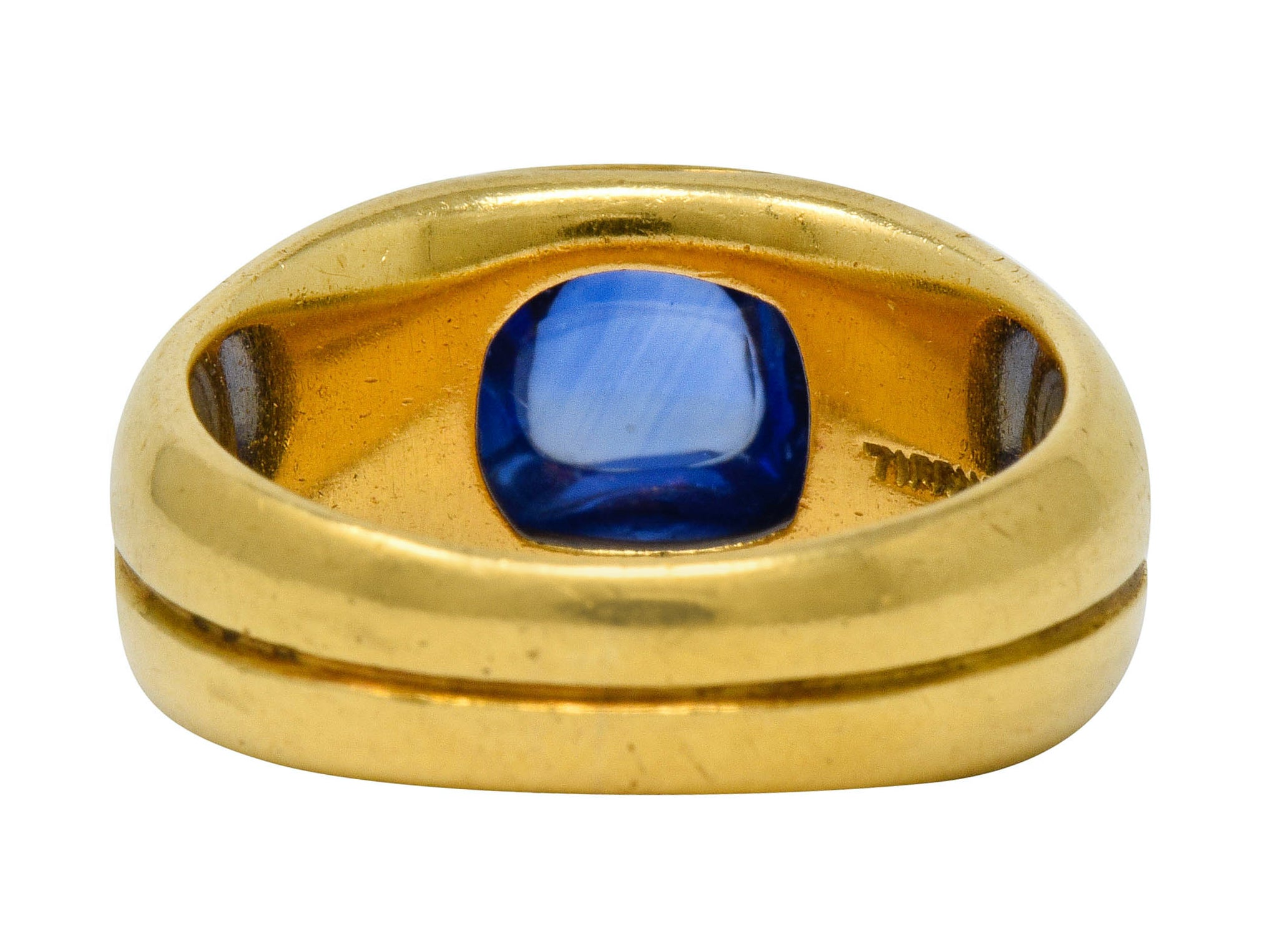 Antique Tiffany & Co. No Heat Kashmir Sapphire Cabochon 18 Karat Gold Unisex Band Ring AGL - Wilson's Estate Jewelry