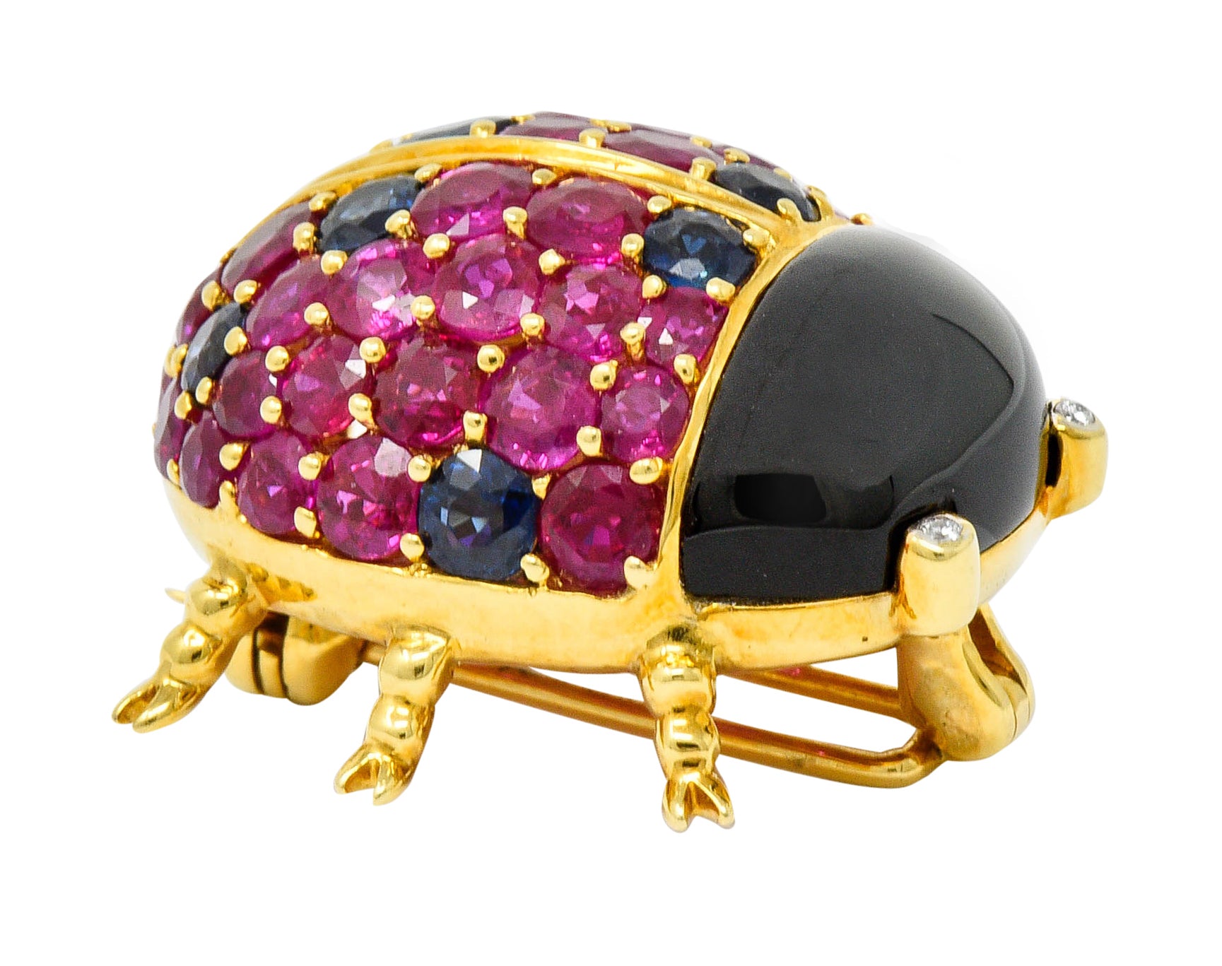 Vintage Sapphire Ruby Onyx Diamond 18 Karat Gold Ladybug BroochBrooch - Wilson's Estate Jewelry