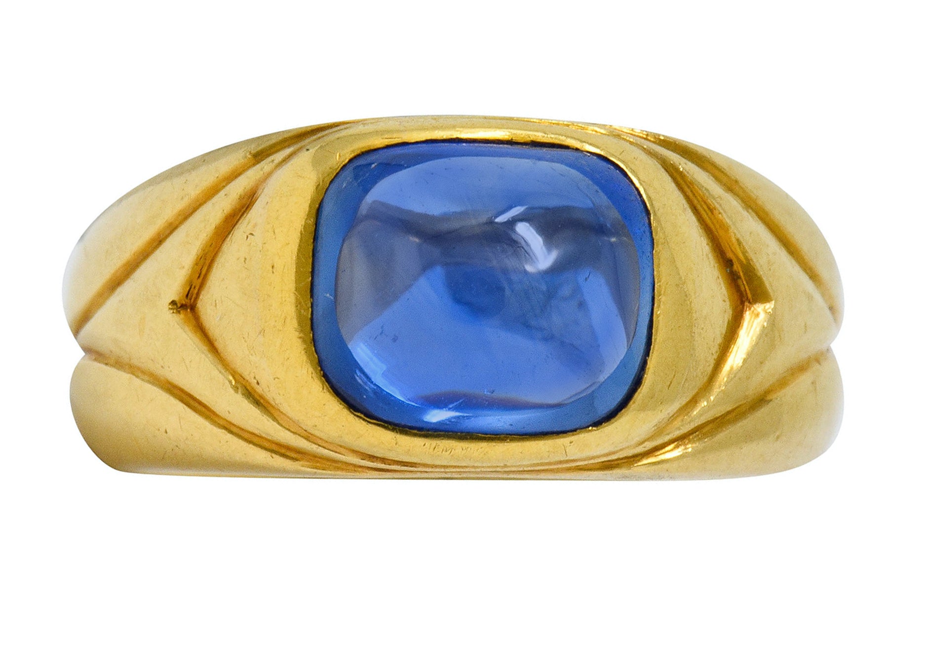 Antique Tiffany & Co. No Heat Kashmir Sapphire Cabochon 18 Karat Gold Unisex Band Ring AGL - Wilson's Estate Jewelry