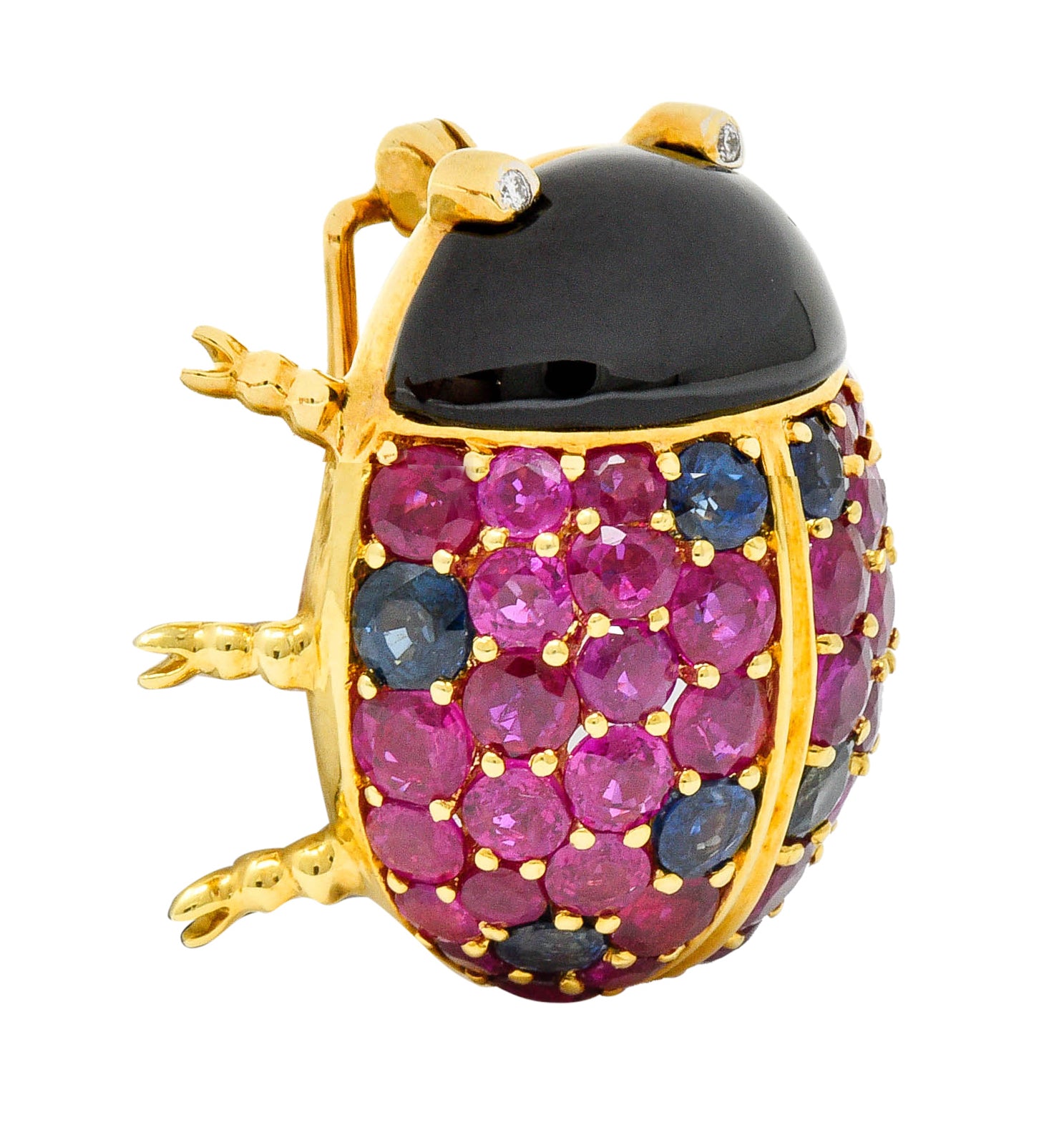 Vintage Sapphire Ruby Onyx Diamond 18 Karat Gold Ladybug BroochBrooch - Wilson's Estate Jewelry