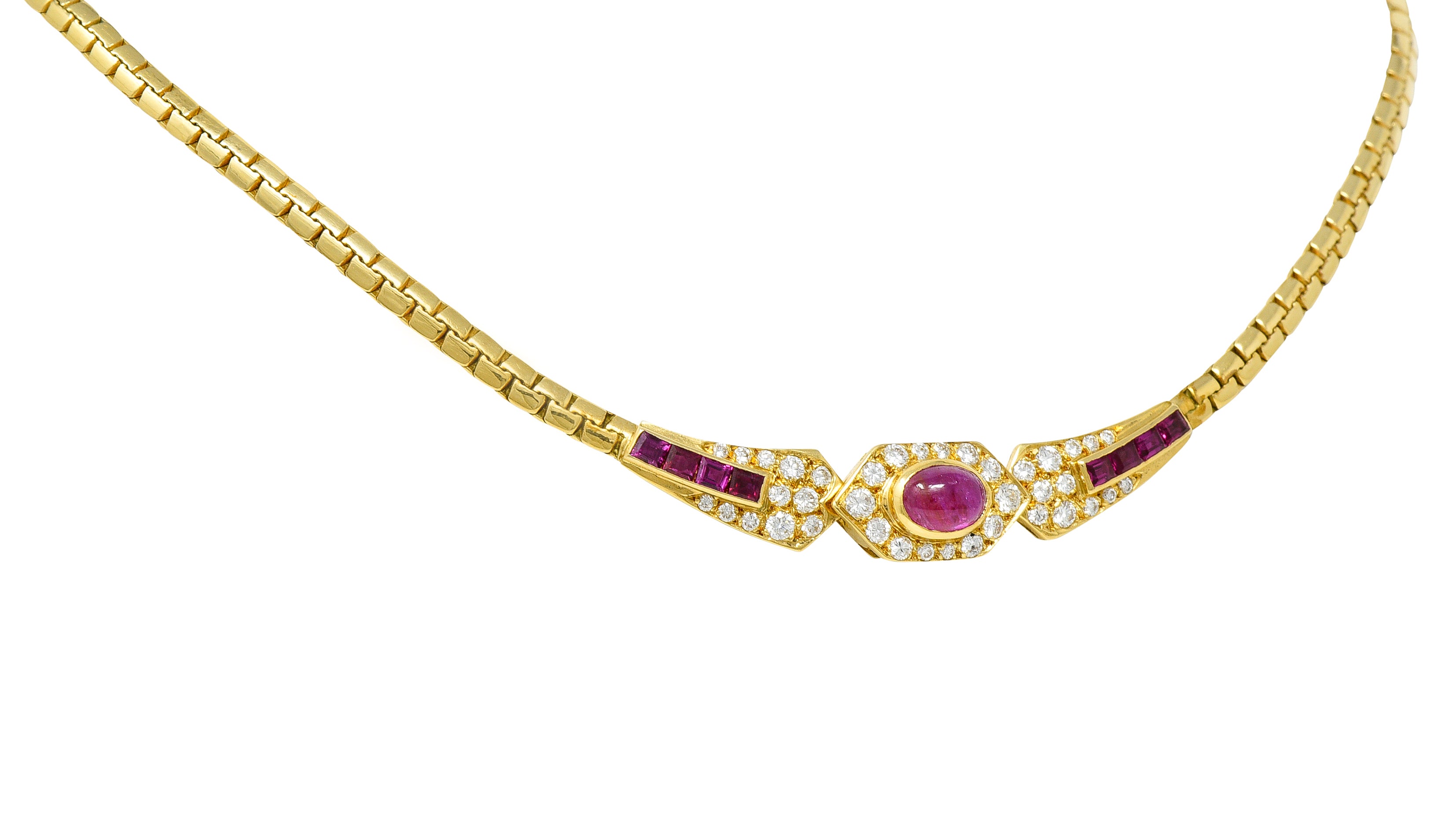 French Ruby Diamond 18 Karat Yellow Gold Collar Necklace Wilson's Antique & Estate Jewelry