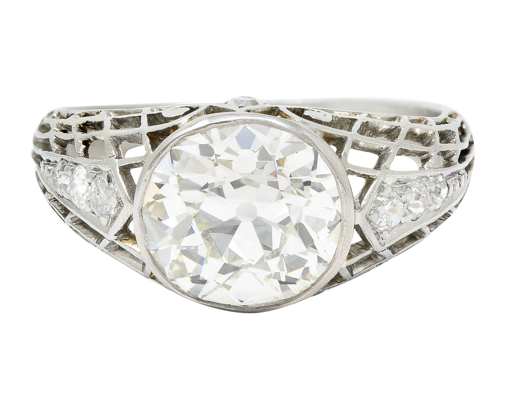 Edwardian 2.40 CTW Old European Diamond Platinum Trellis Engagement RingRing - Wilson's Estate Jewelry