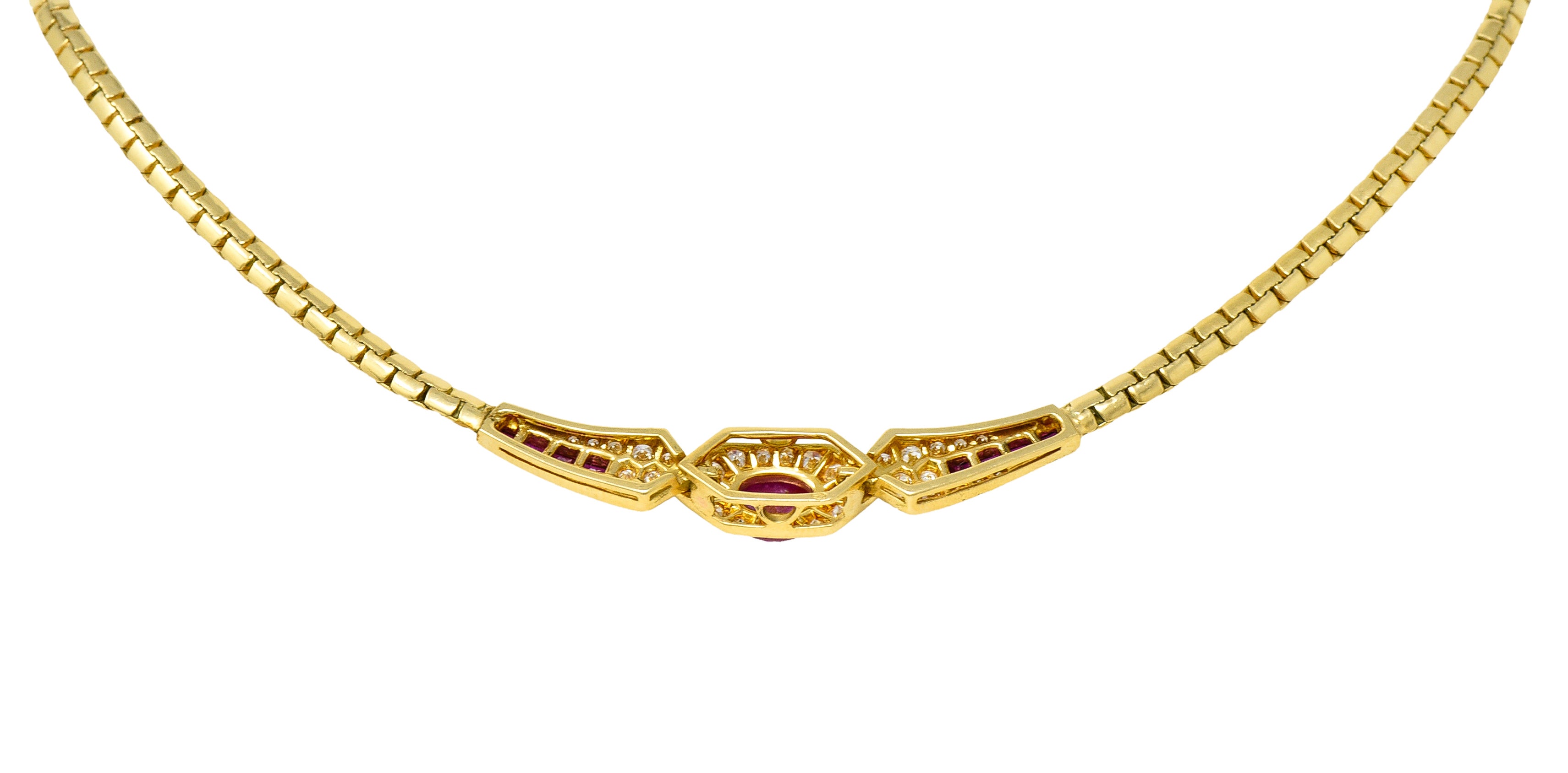 French Ruby Diamond 18 Karat Yellow Gold Collar Necklace Wilson's Antique & Estate Jewelry