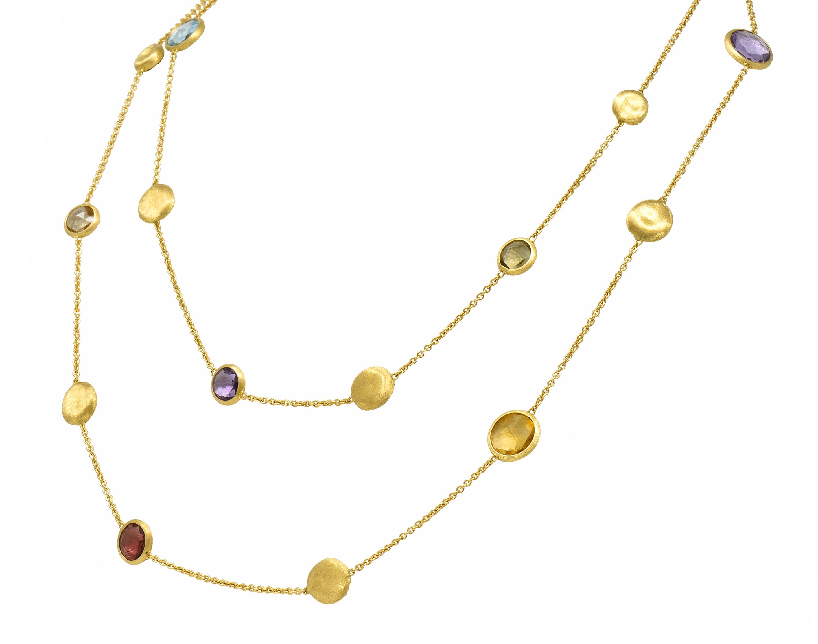 Marco Bicego Multi-Gem 18 Karat Gold Long Chain Confetti Necklace - Wilson's Estate Jewelry