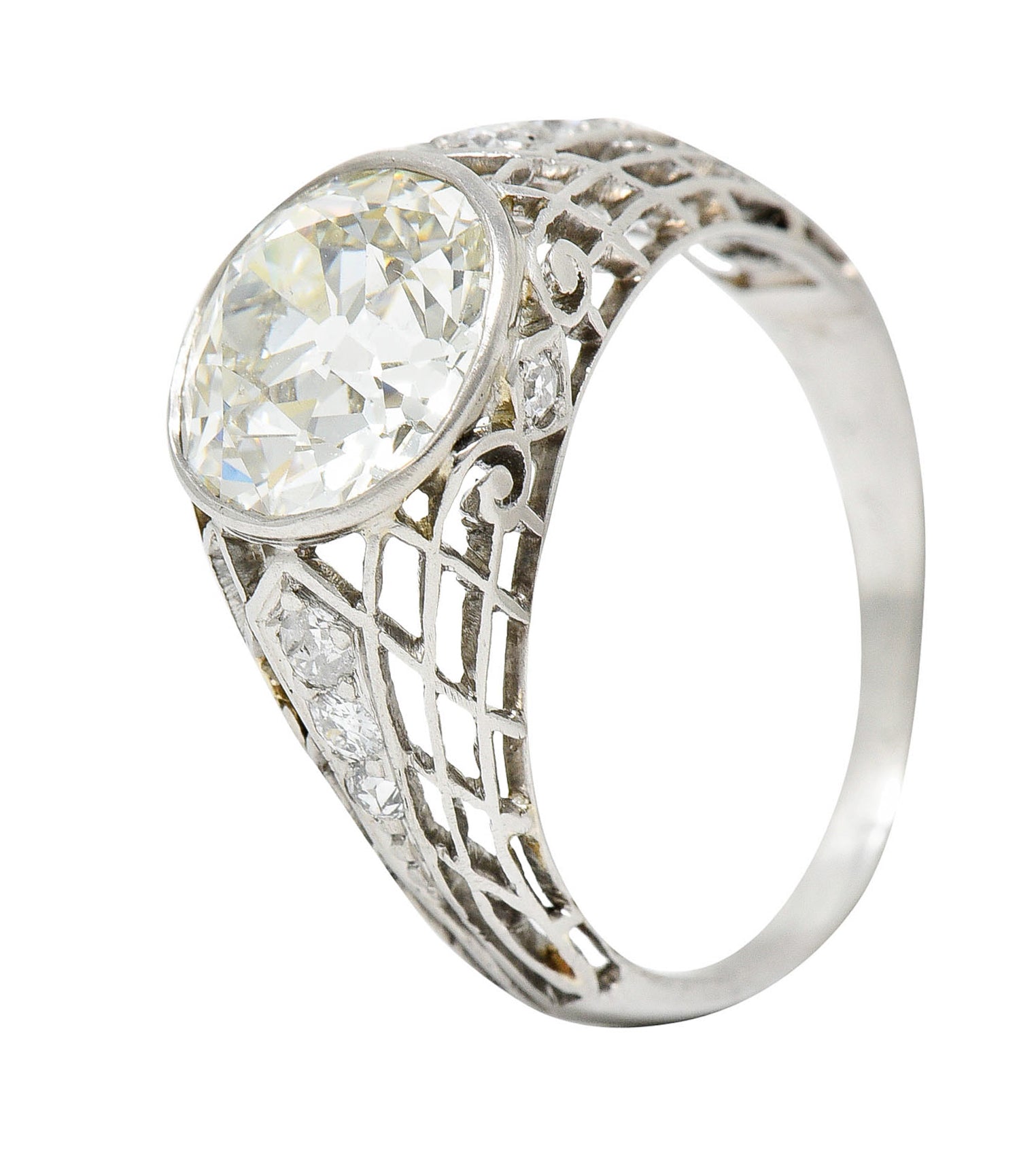 Edwardian 2.40 CTW Old European Diamond Platinum Trellis Engagement RingRing - Wilson's Estate Jewelry