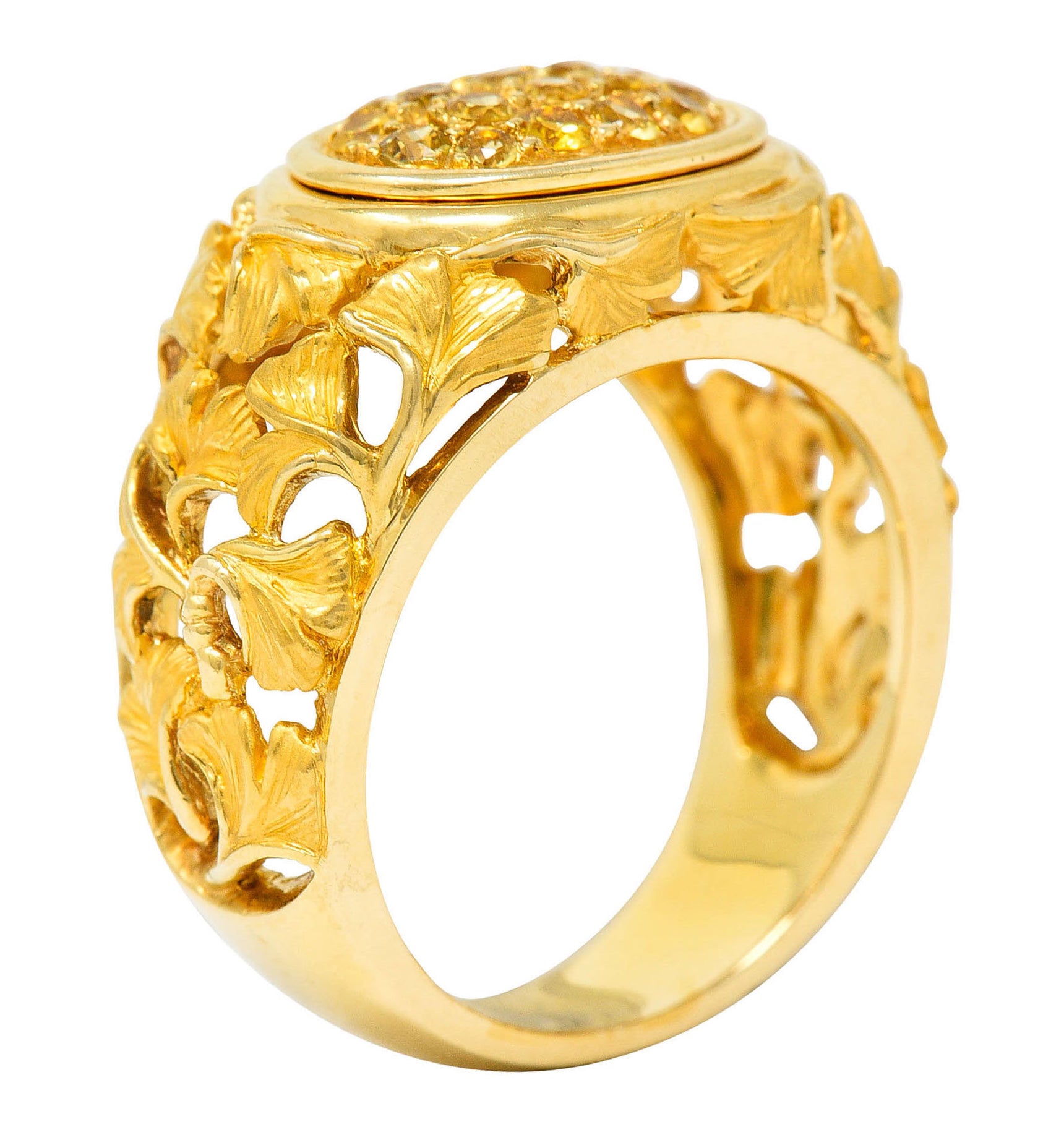 Carrera Y Carrera Yellow Sapphire 18 Karat Gold Ginkgo Band RingRing - Wilson's Estate Jewelry