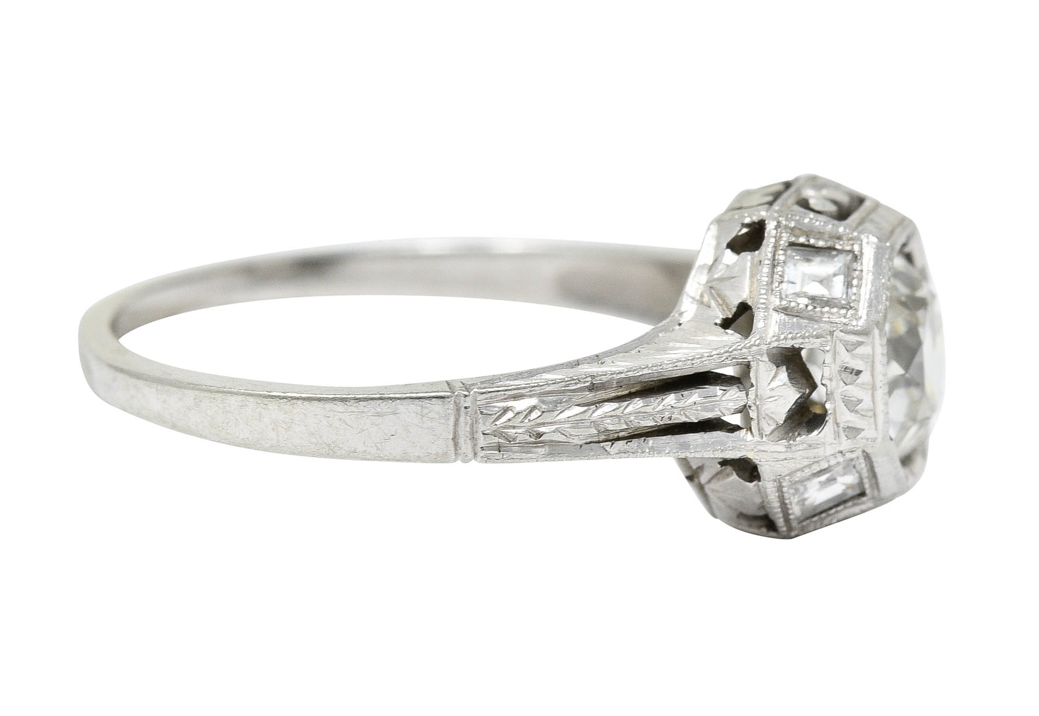 Art Deco 1.05 CTW Diamond 18 Karat White Gold Foliate Engagement RingRing - Wilson's Estate Jewelry