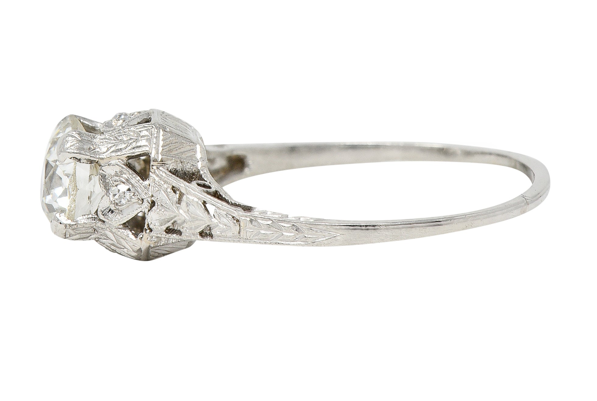 Art Deco 0.91 CTW Diamond Platinum Heart Vintage Engagement Ring