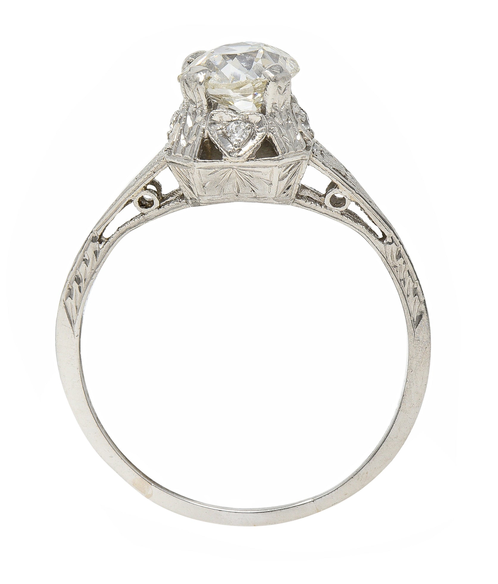 Art Deco 0.91 CTW Diamond Platinum Heart Vintage Engagement Ring