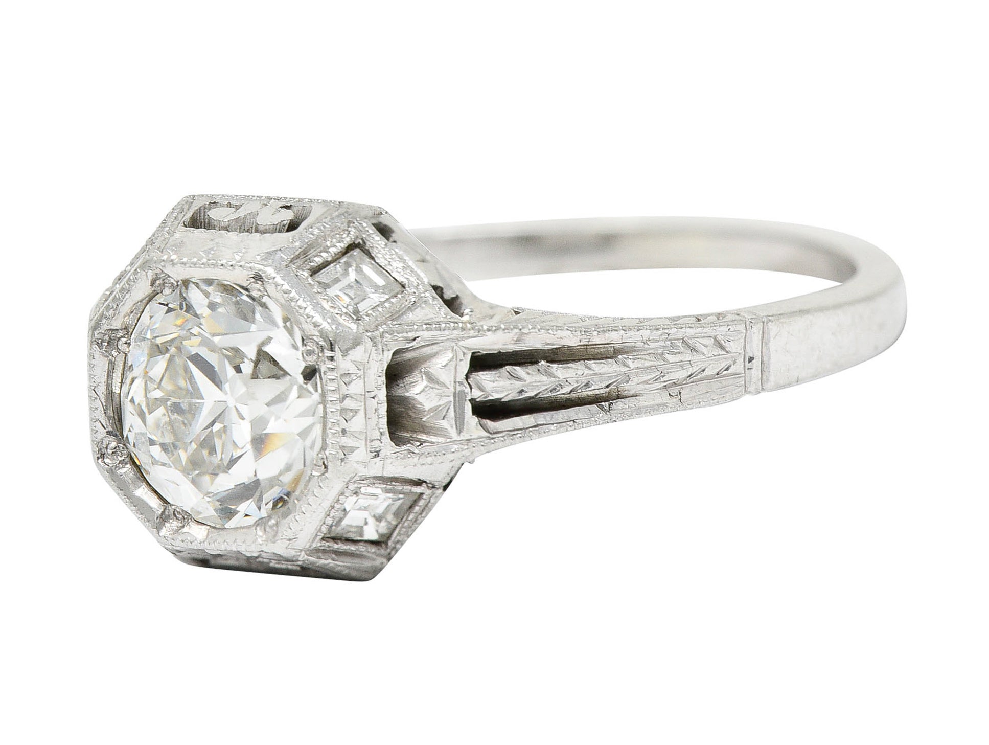 Art Deco 1.05 CTW Diamond 18 Karat White Gold Foliate Engagement RingRing - Wilson's Estate Jewelry