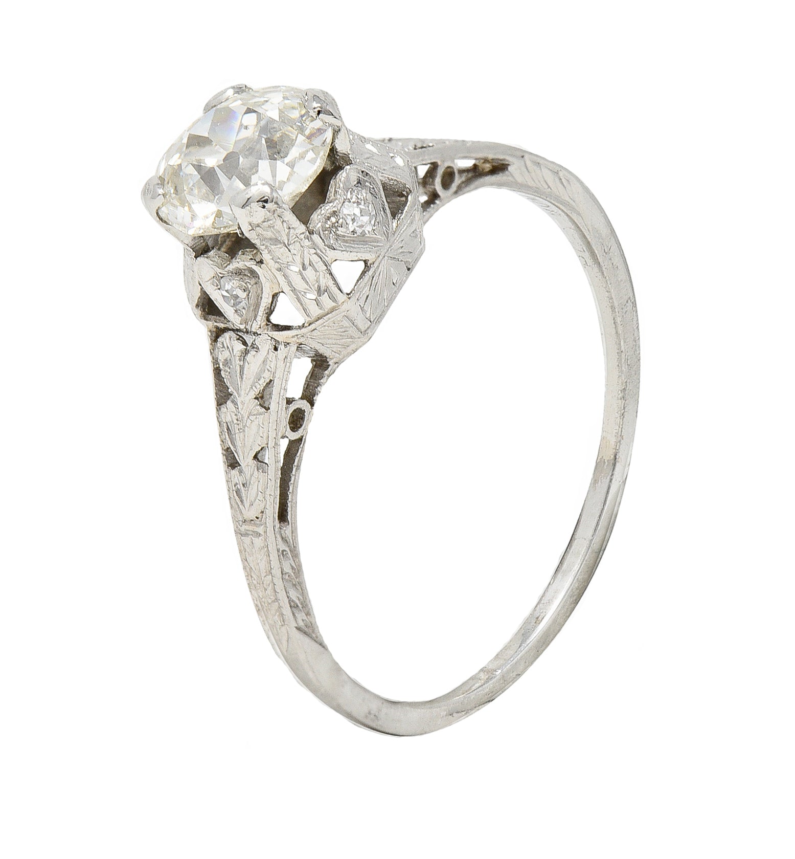 Art Deco 0.91 CTW Diamond Platinum Heart Vintage Engagement Ring