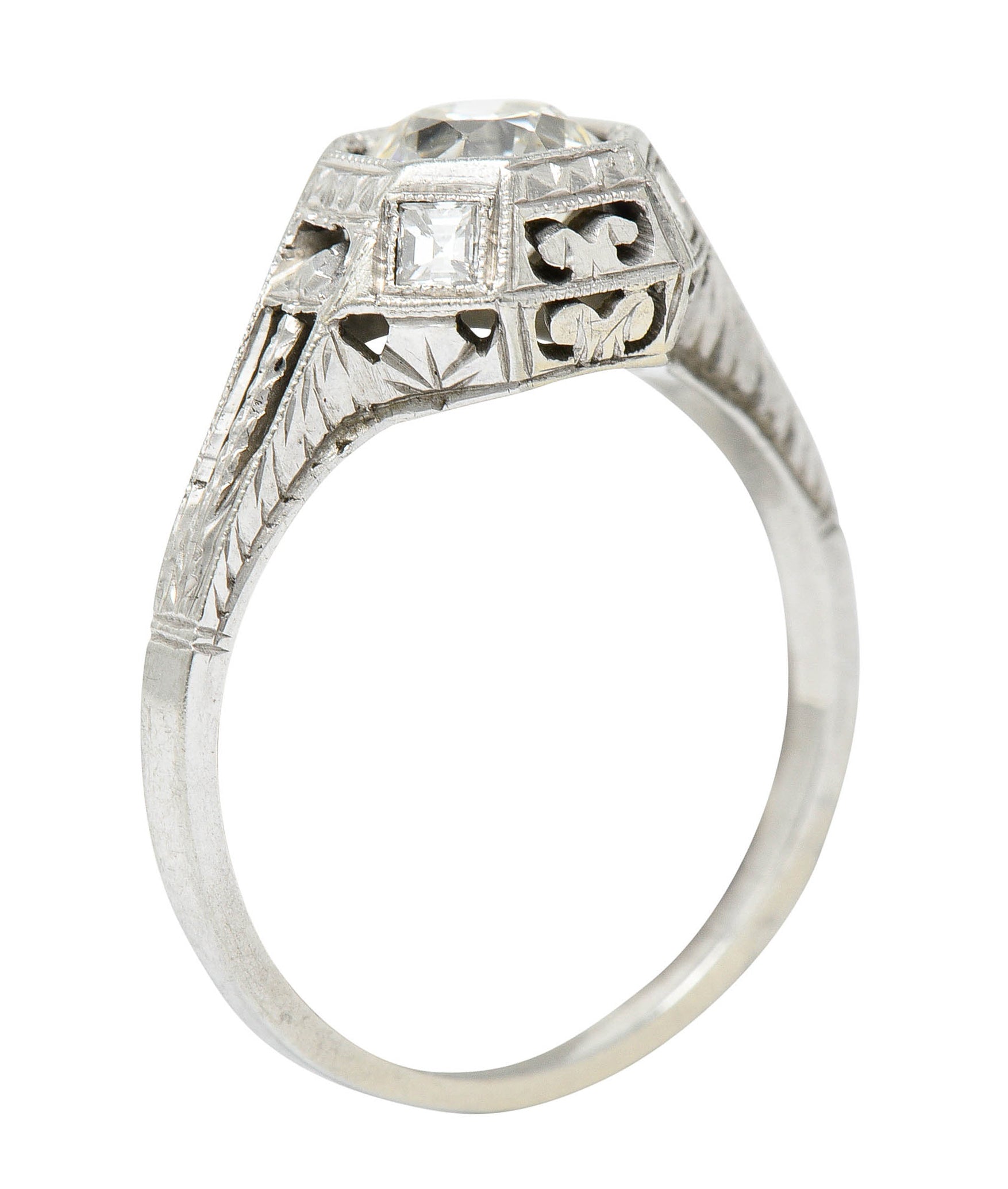 Art Deco 1.05 CTW Diamond 18 Karat White Gold Foliate Engagement RingRing - Wilson's Estate Jewelry