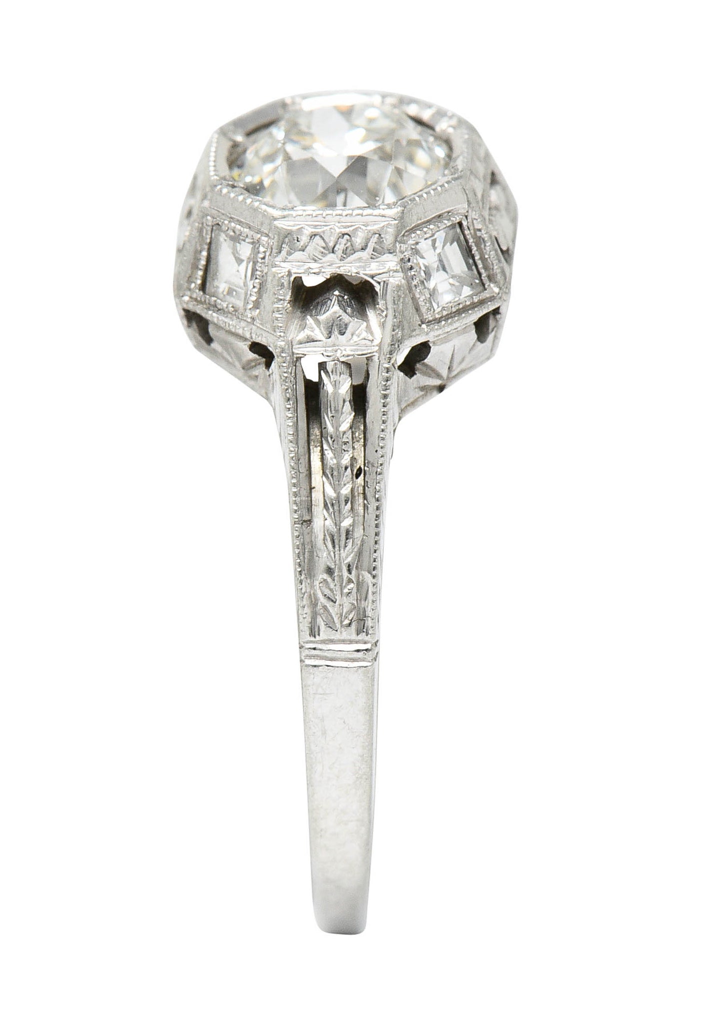 Art Deco 1.05 CTW Diamond 18 Karat White Gold Foliate Engagement RingRing - Wilson's Estate Jewelry